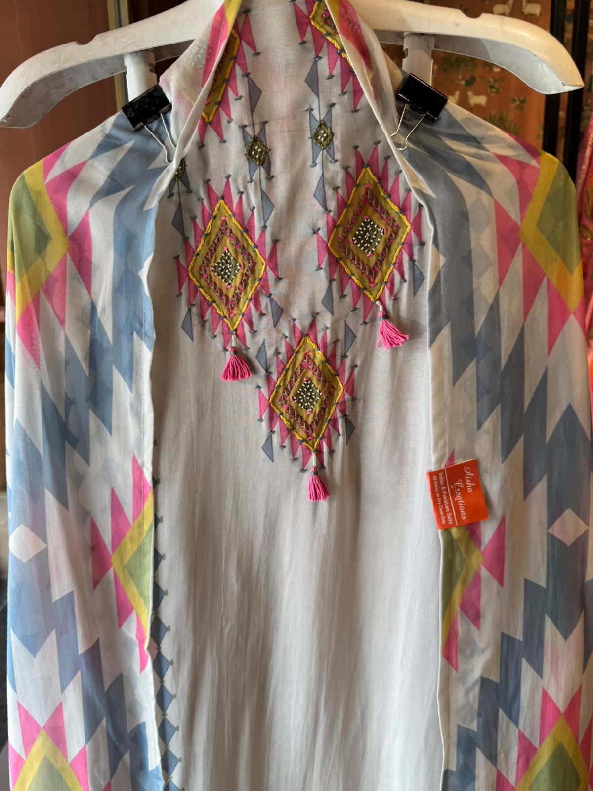 Pastel Geometric Dupatta Suit