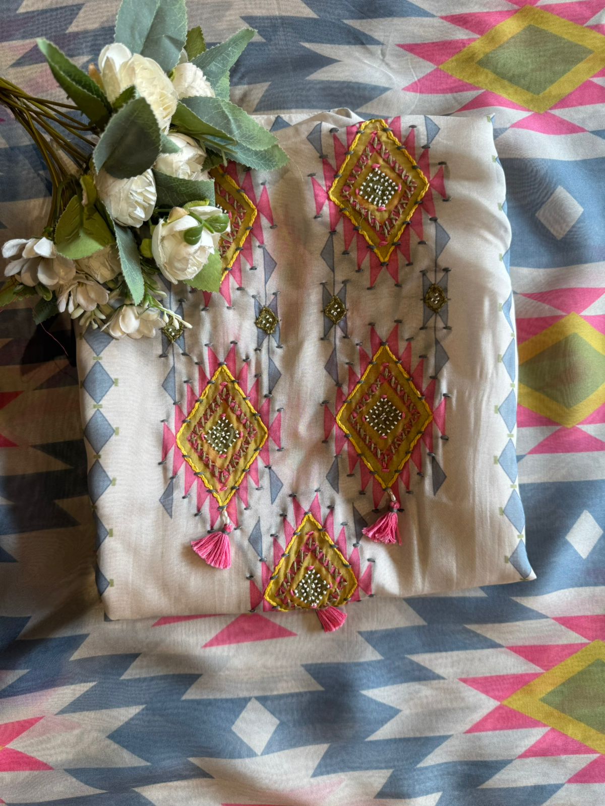Pastel Geometric Dupatta Suit