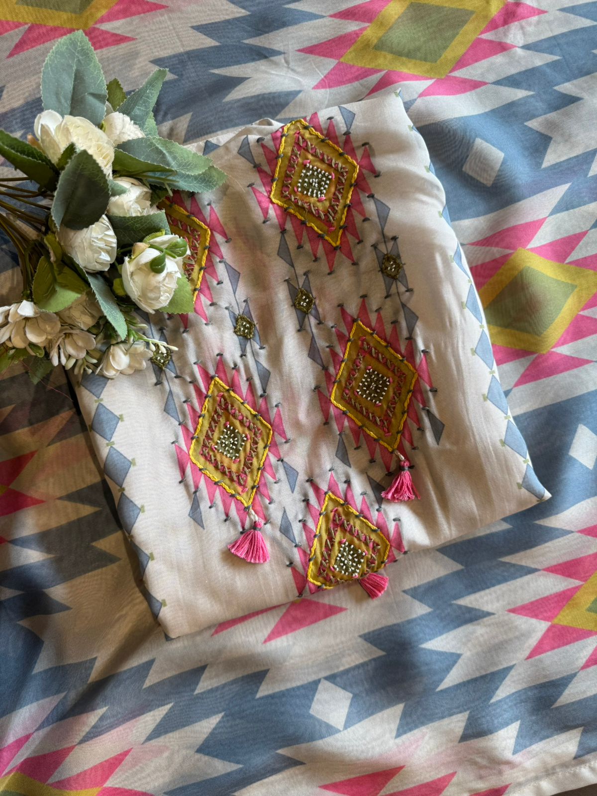 Pastel Geometric Dupatta Suit
