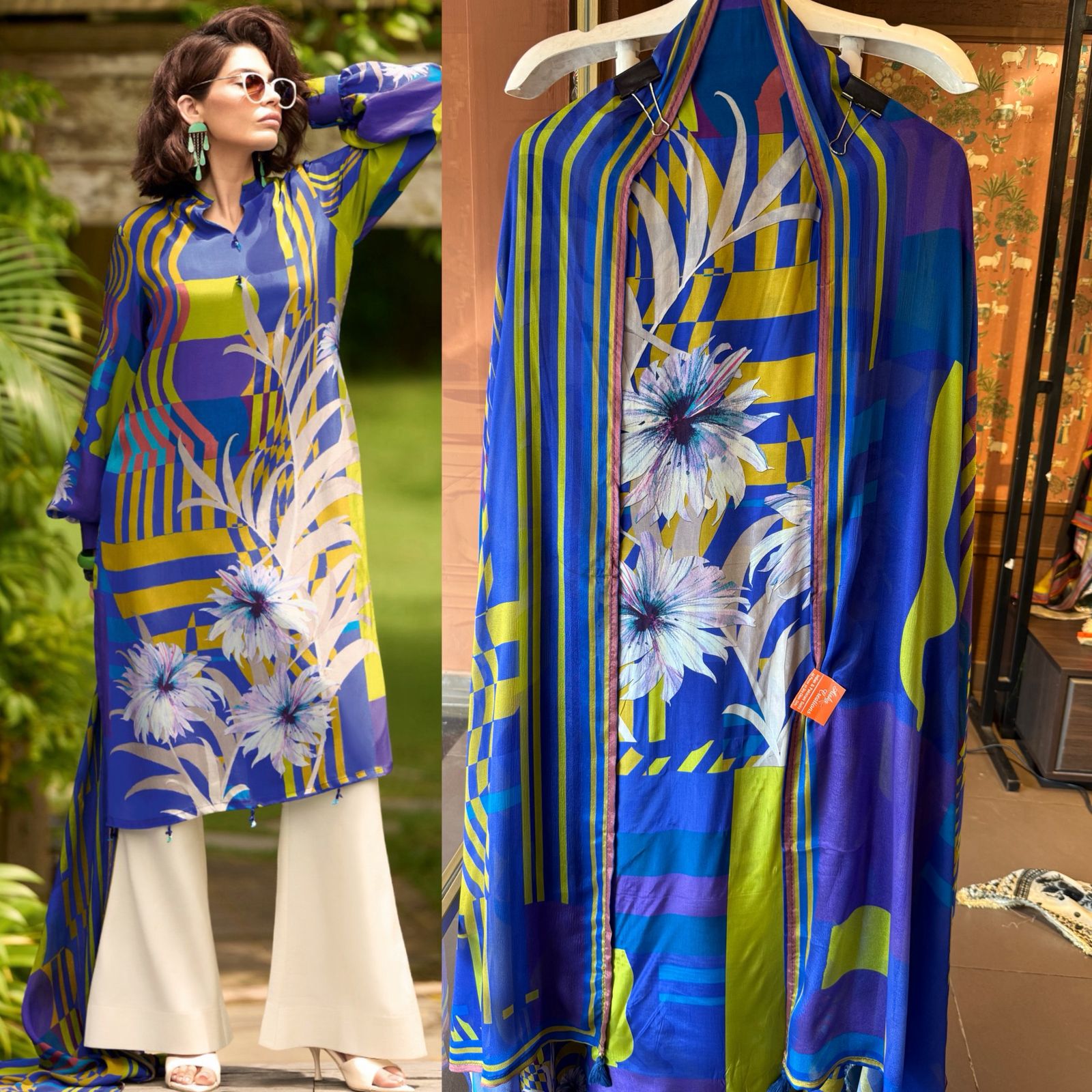 Digital geometric & floral printed Kurta