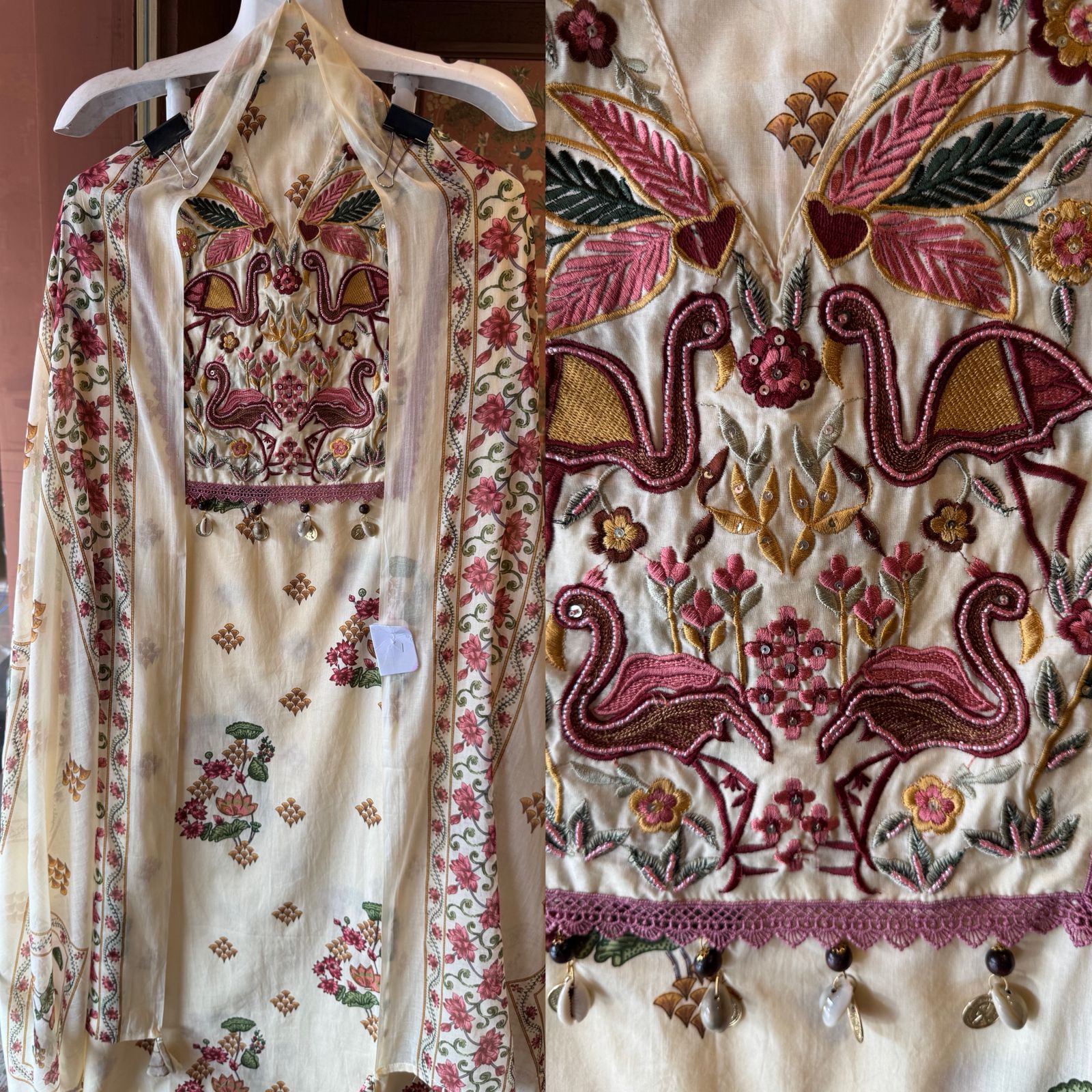 Flamingo Embroidered Suit set