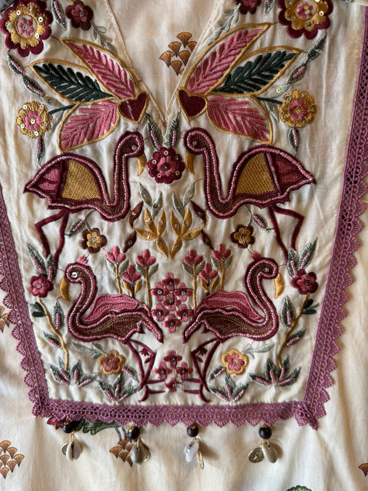 Flamingo Embroidered Suit set