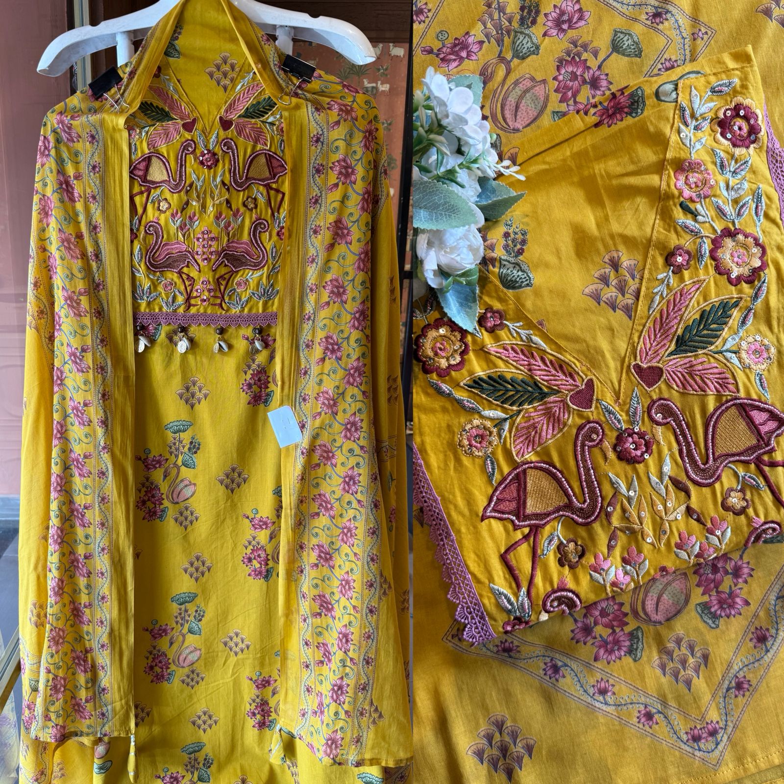 Flamingo Embroidered Suit set