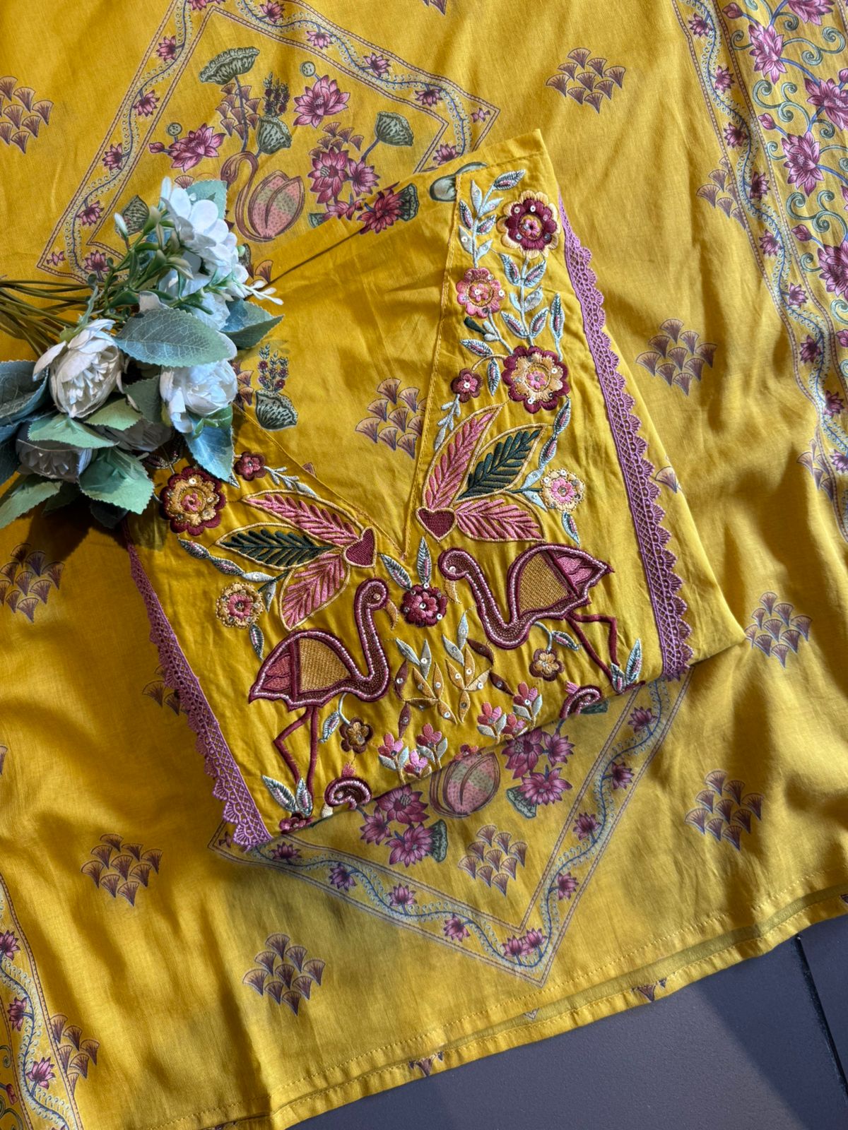 Flamingo Embroidered Suit set