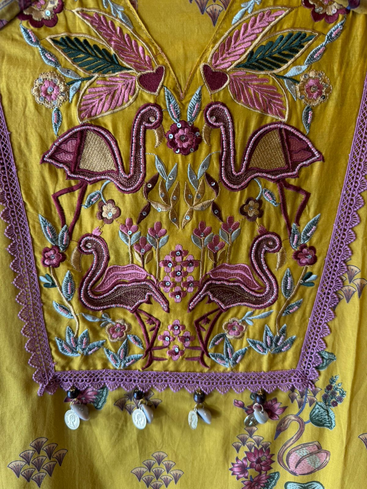 Flamingo Embroidered Suit set