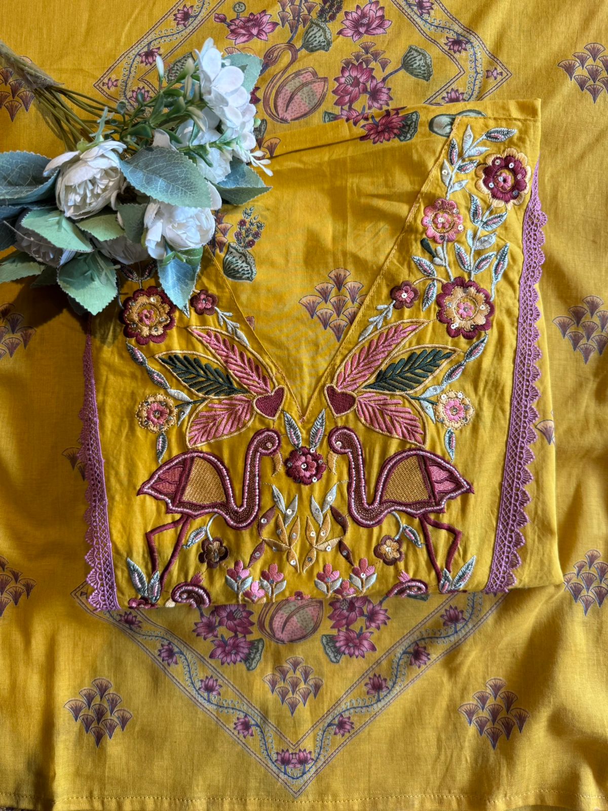 Flamingo Embroidered Suit set