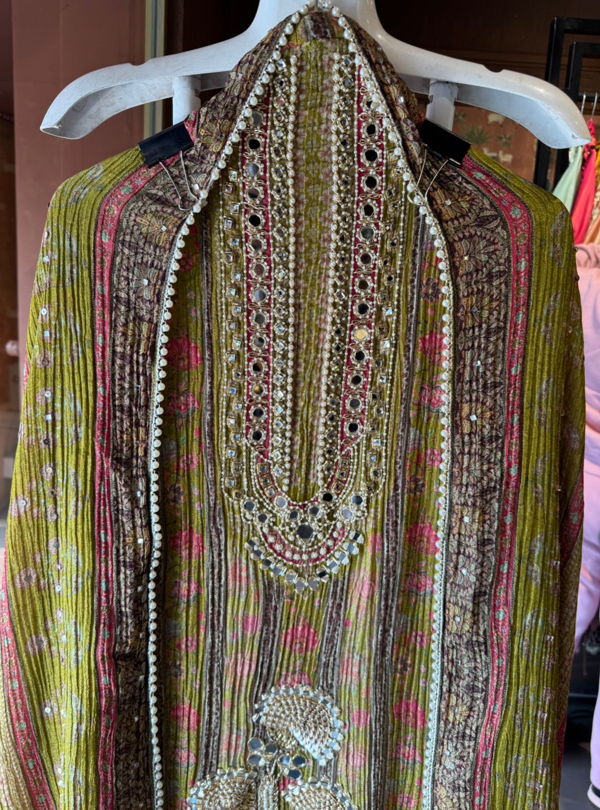 Crushed tissue Mirror & Pearl Embellished Unstitched suit