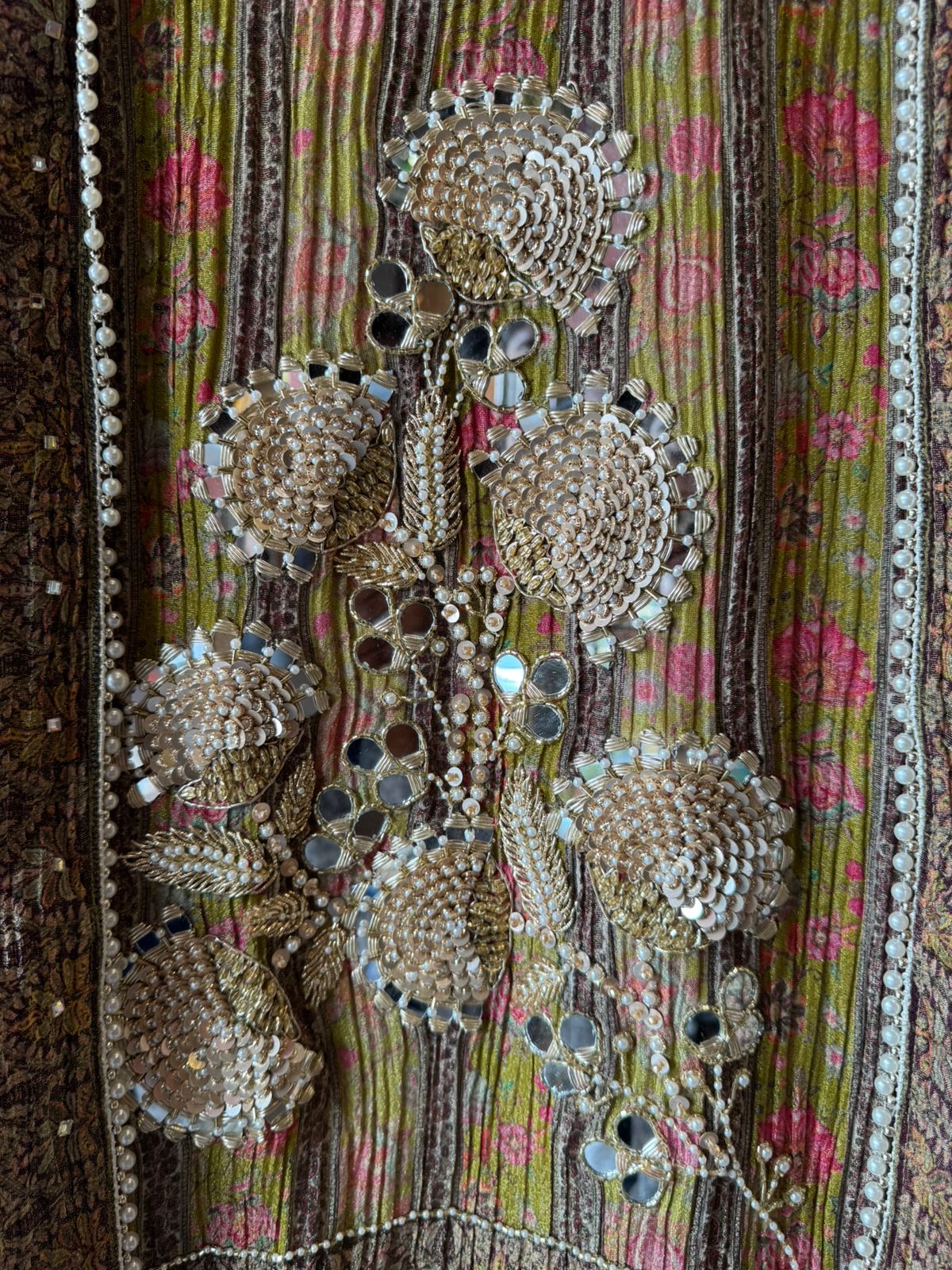 Crushed tissue Mirror & Pearl Embellished Unstitched suit