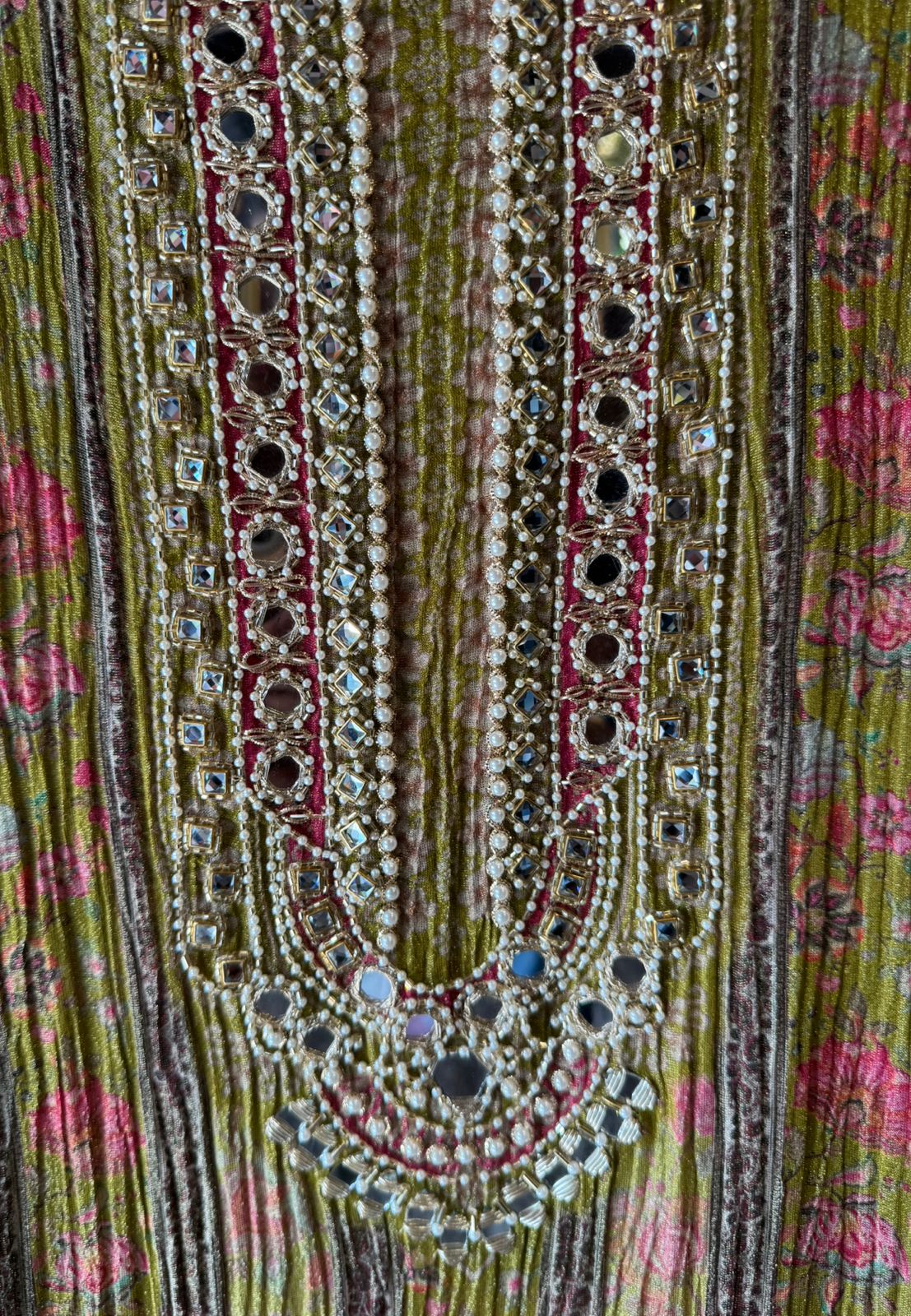 Crushed tissue Mirror & Pearl Embellished Unstitched suit