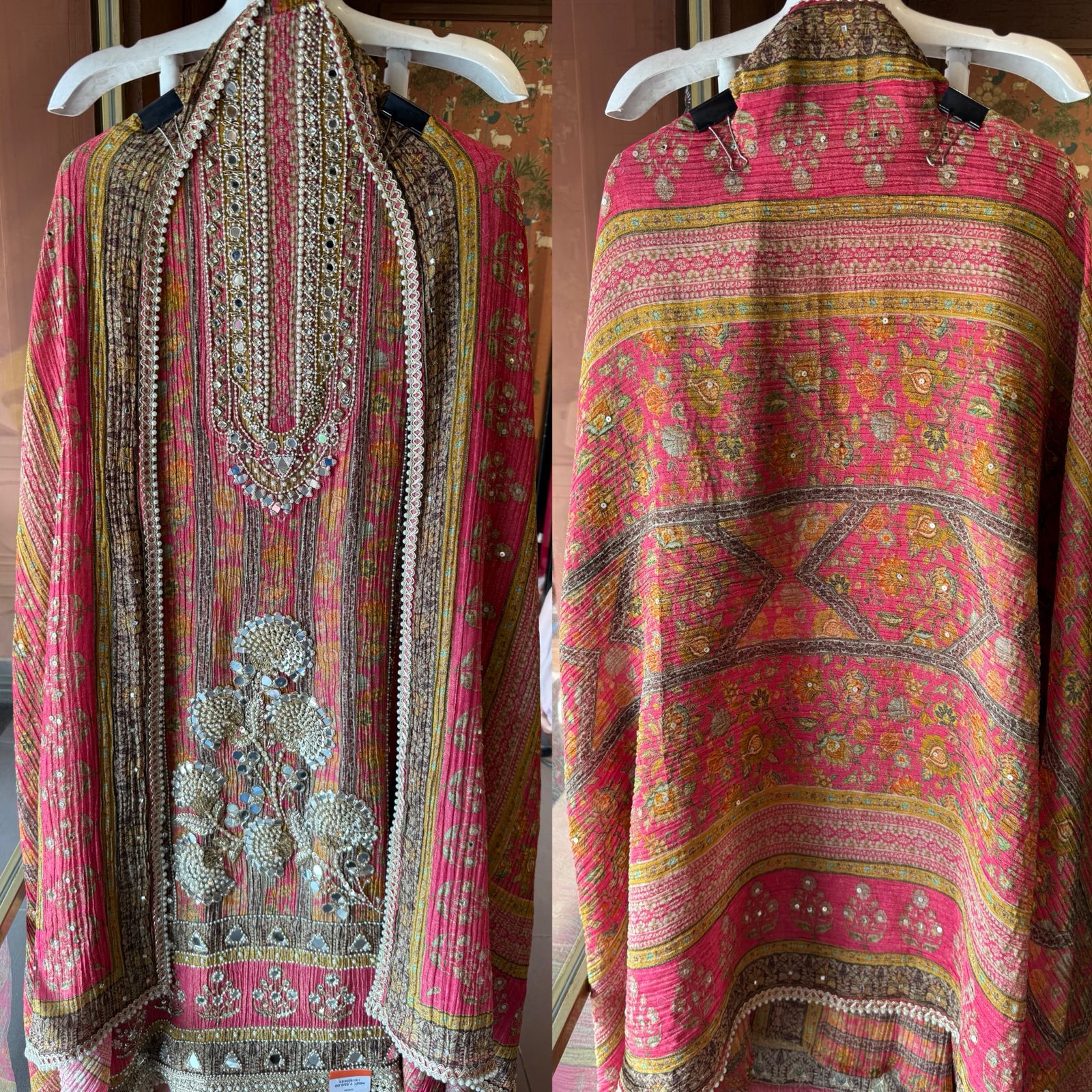 Crushed tissue Mirror & Pearl Embellished Unstitched suit