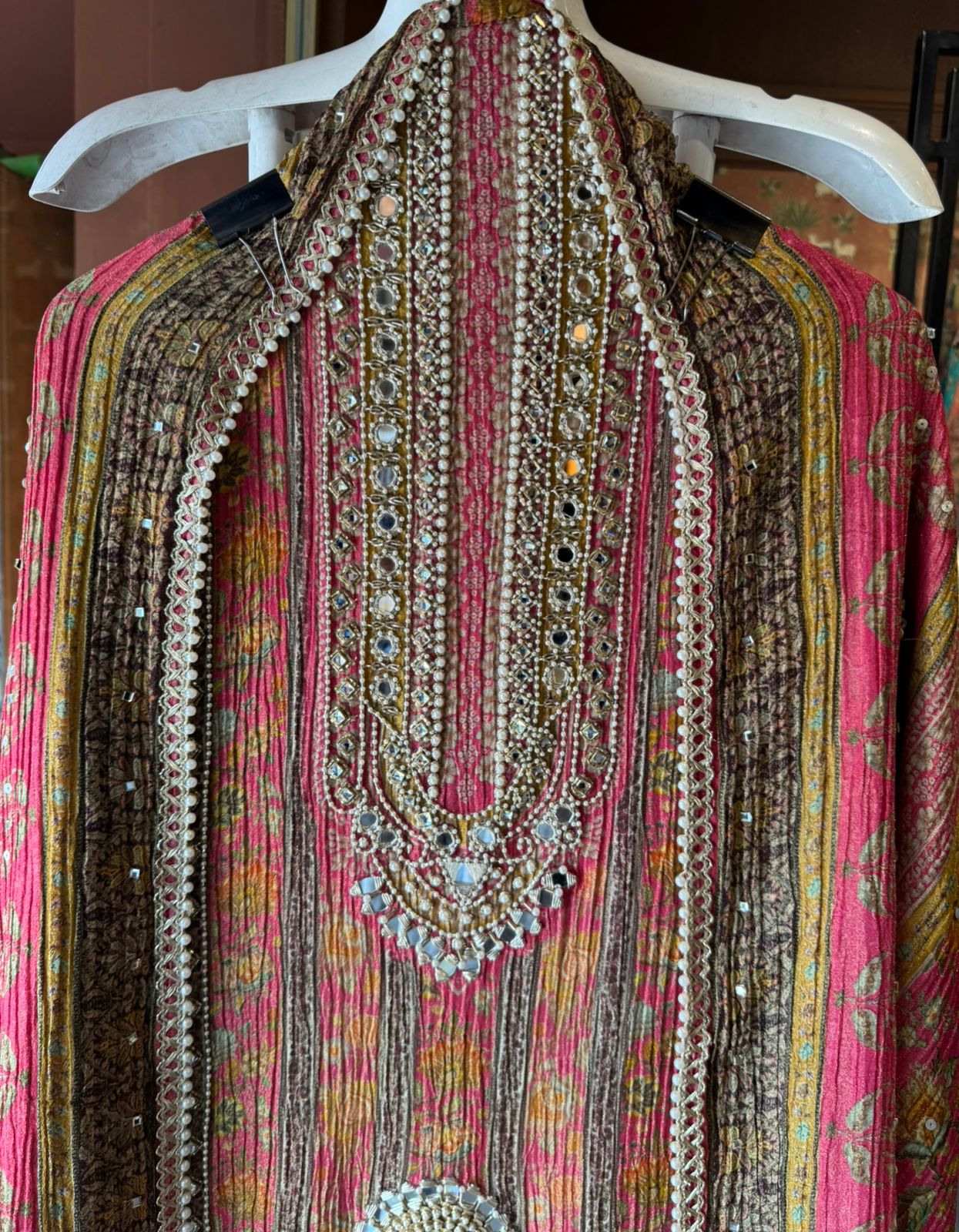 Crushed tissue Mirror & Pearl Embellished Unstitched suit