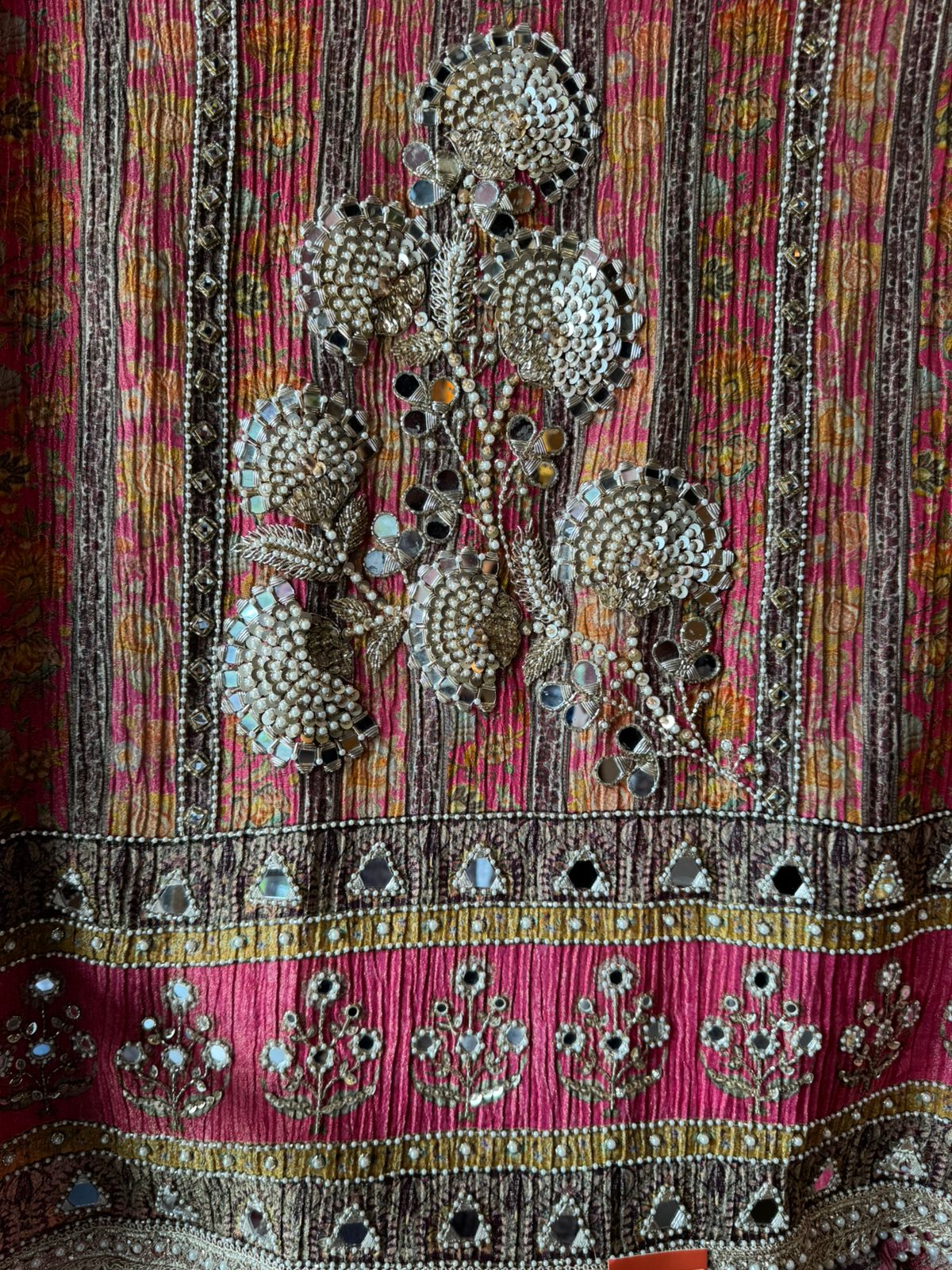 Crushed tissue Mirror & Pearl Embellished Unstitched suit