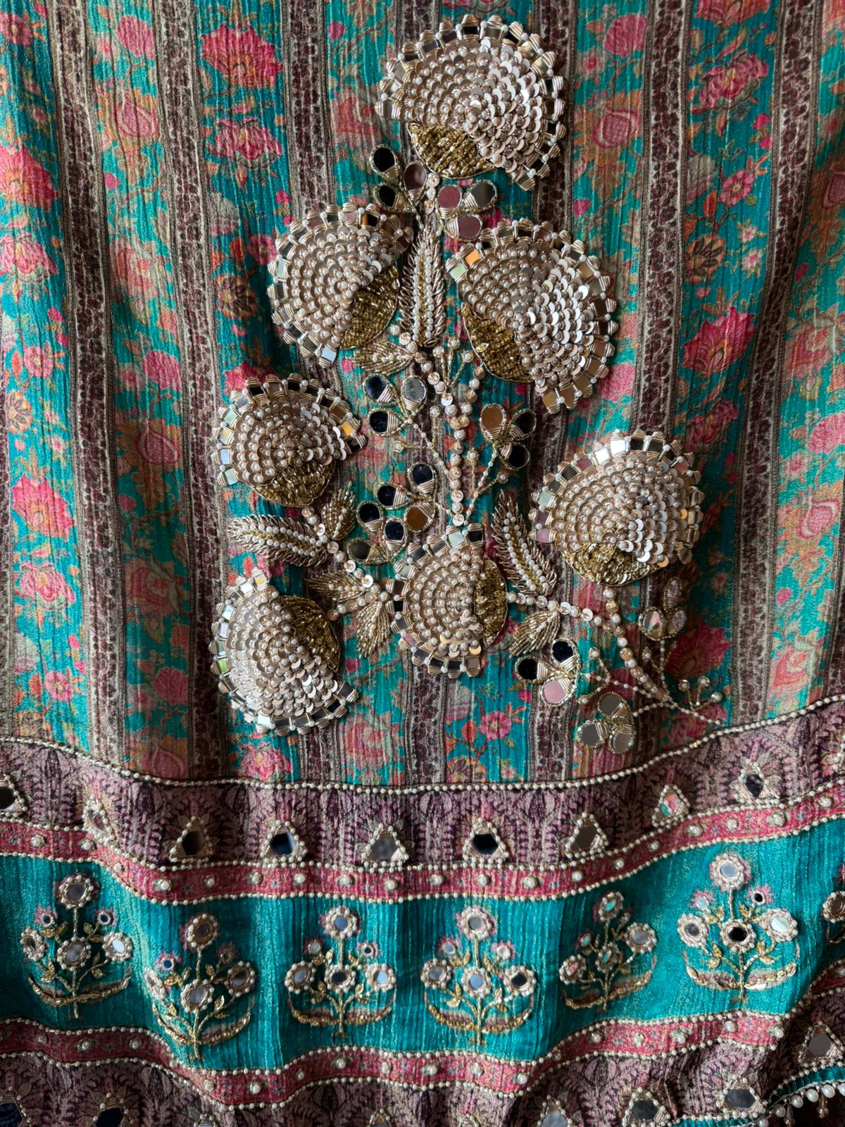 Crushed tissue Mirror & Pearl Embellished Unstitched suit