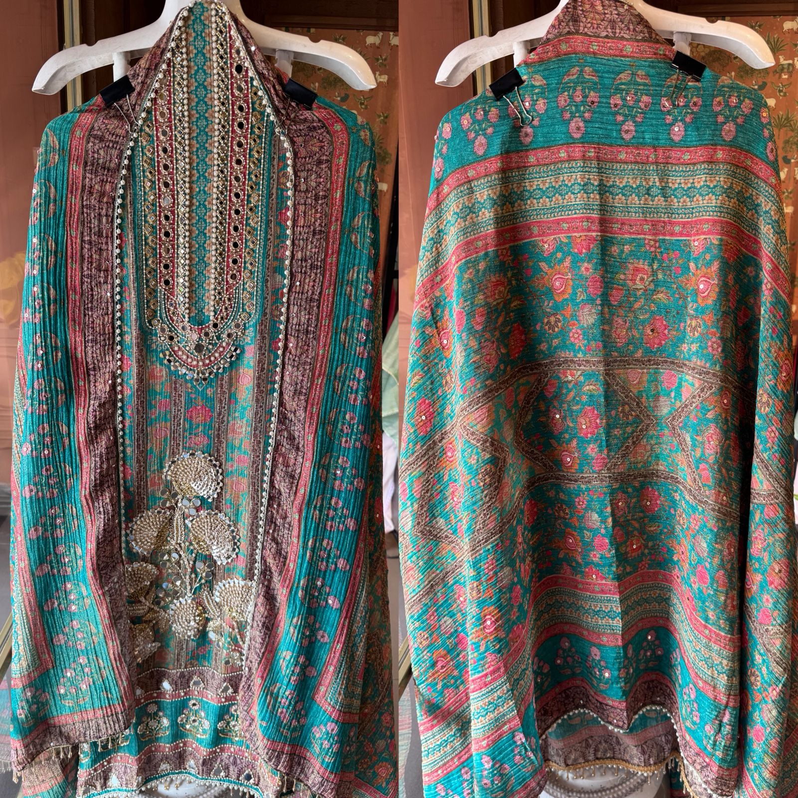 Crushed tissue Mirror & Pearl Embellished Unstitched suit