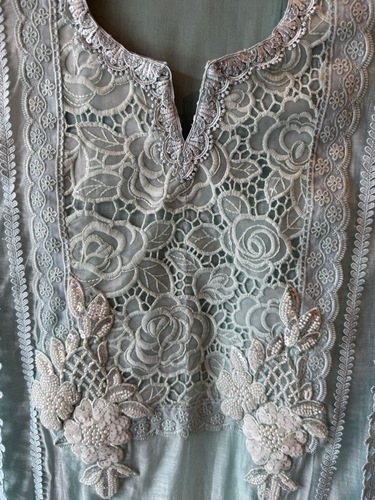 Rose Lace Embroidered Elegant Unstitched Suit Set