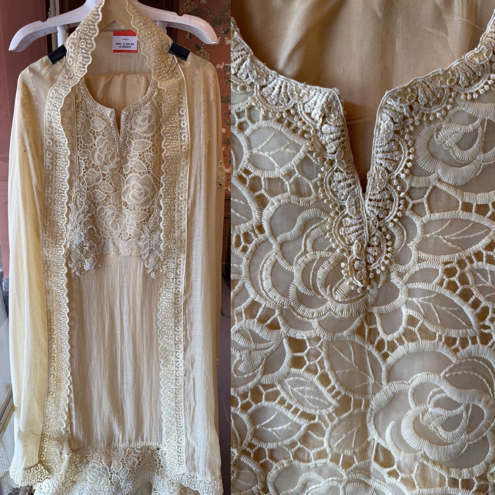 Rose Lace Embroidered Elegant Unstitched Suit Set