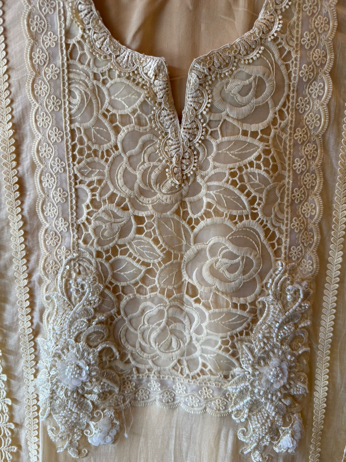 Rose Lace Embroidered Elegant Unstitched Suit Set