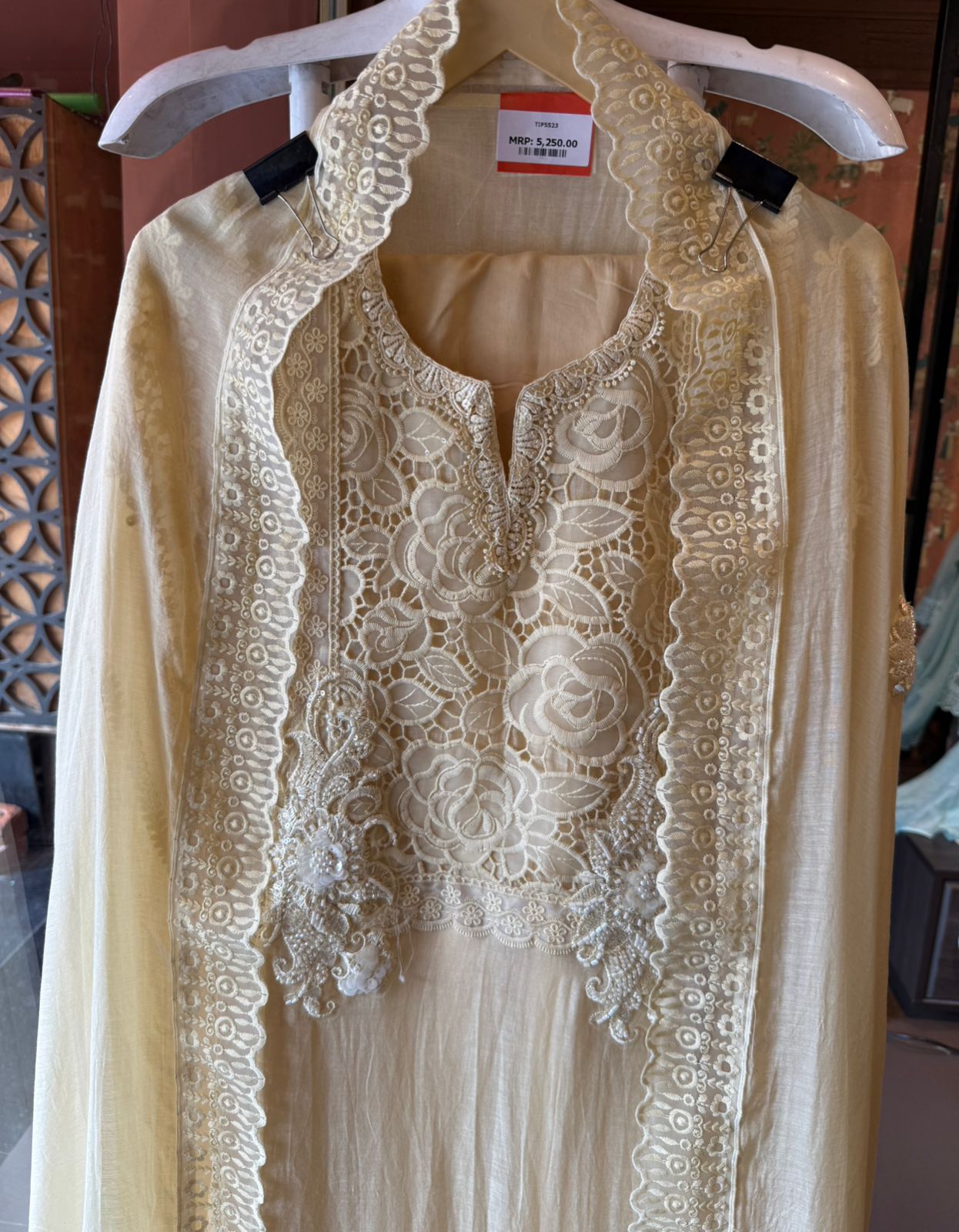 Rose Lace Embroidered Elegant Unstitched Suit Set