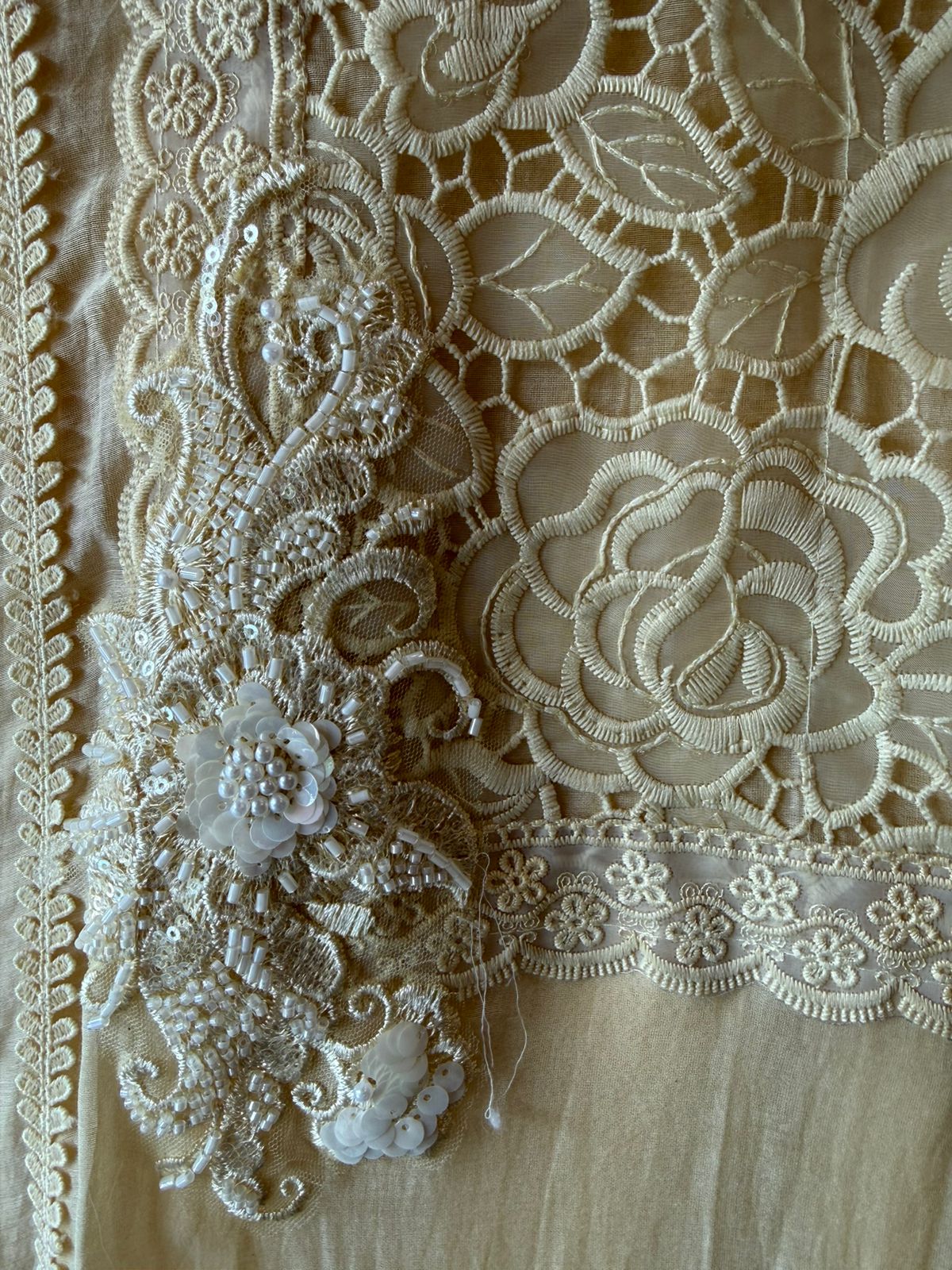 Rose Lace Embroidered Elegant Unstitched Suit Set