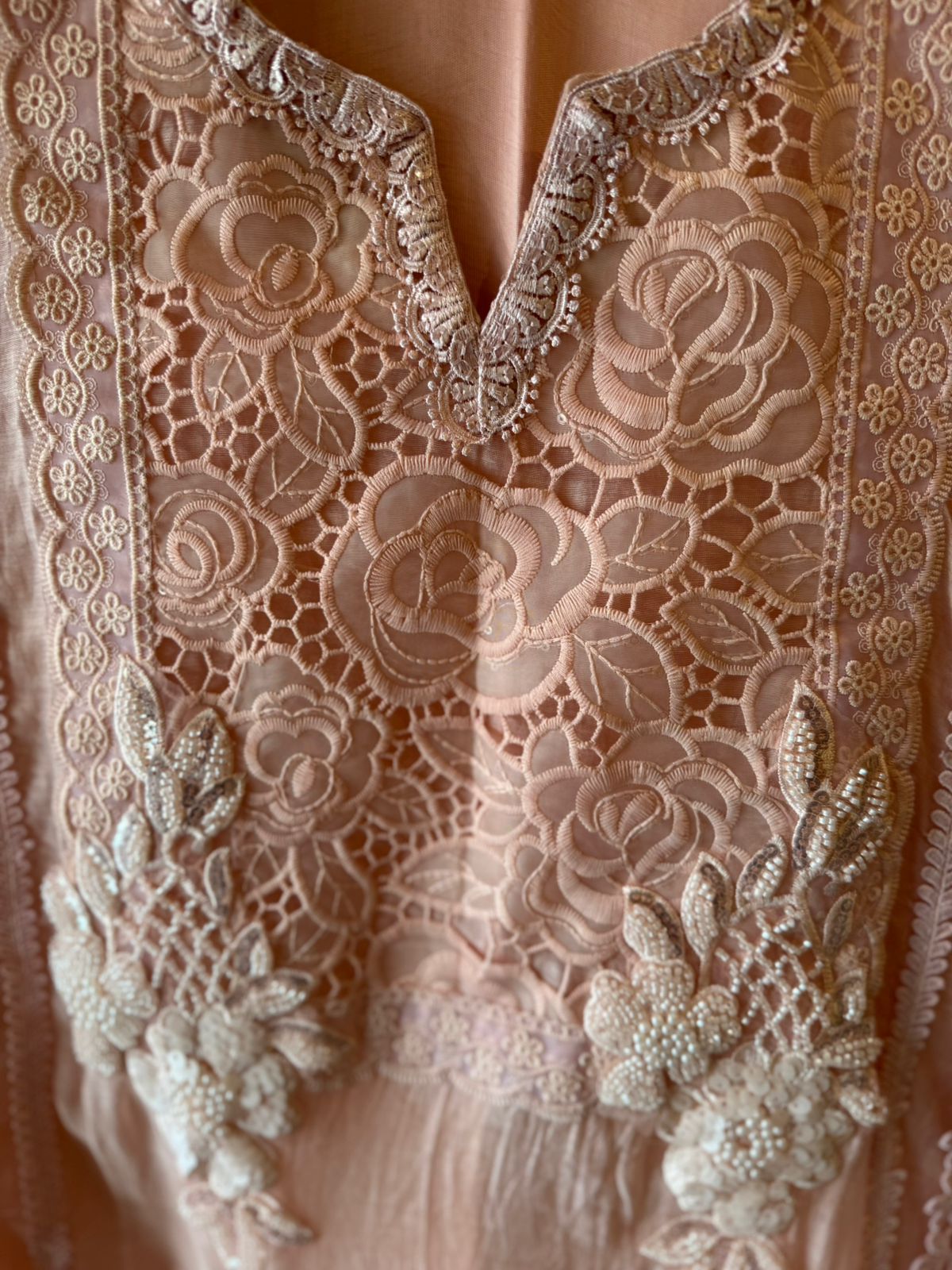 Rose Lace Embroidered Elegant Unstitched Suit Set