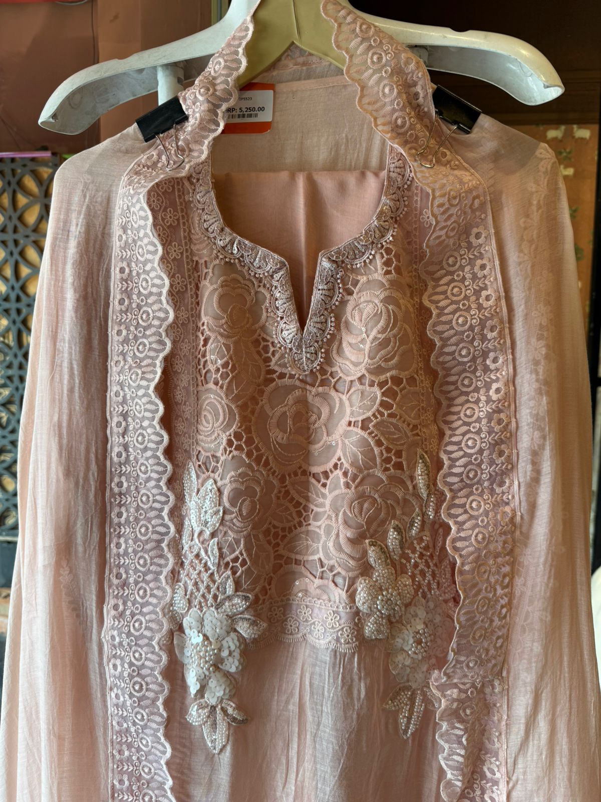 Rose Lace Embroidered Elegant Unstitched Suit Set