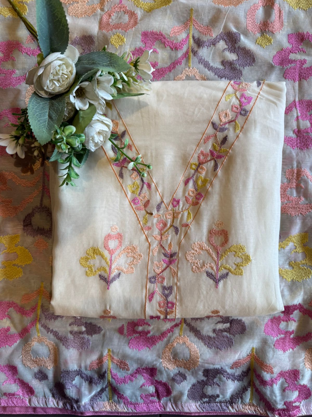 Pastel Mul cotton Unstitched Suit Set