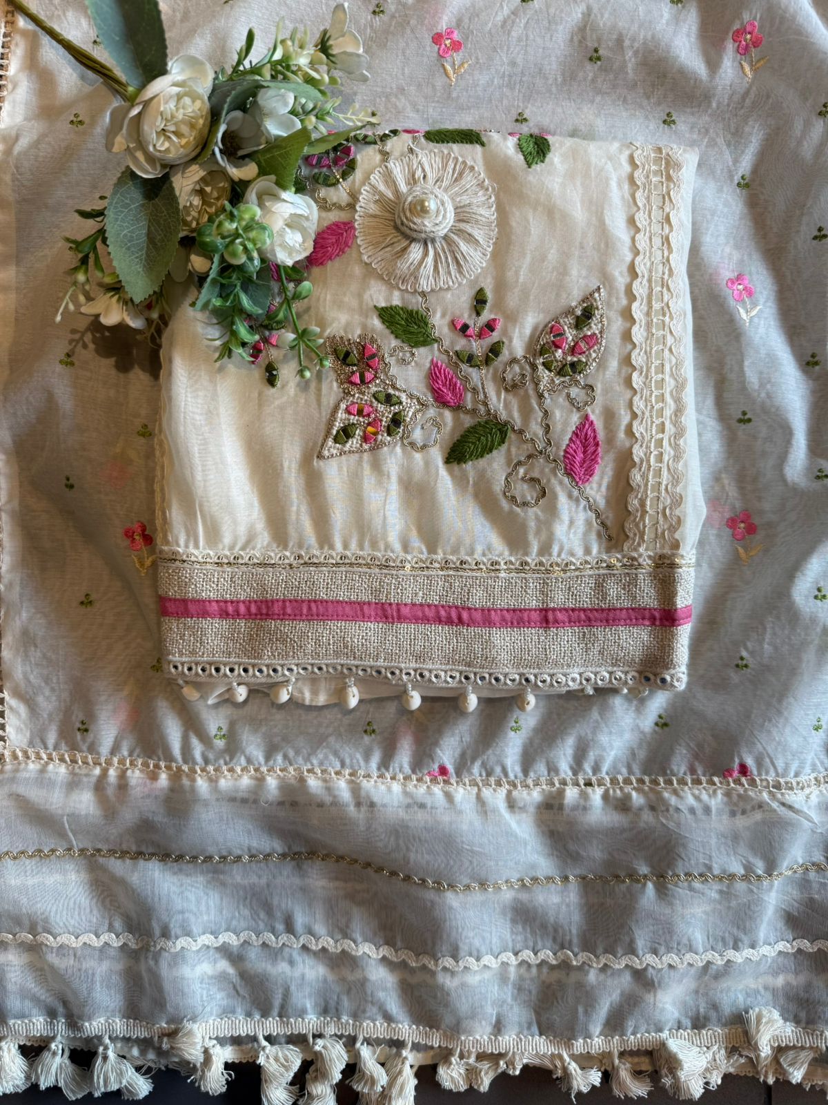 Ivory Floral Handcrafted Suit Set