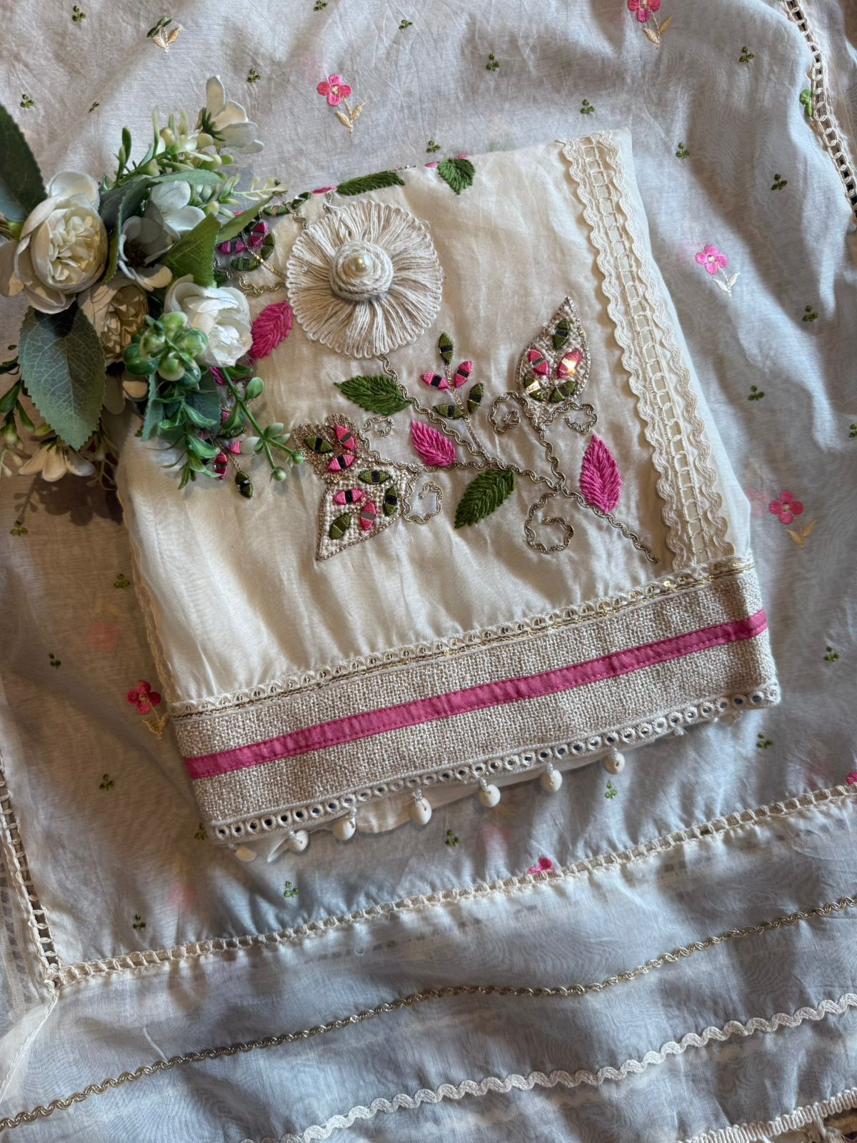 Ivory Floral Handcrafted Suit Set