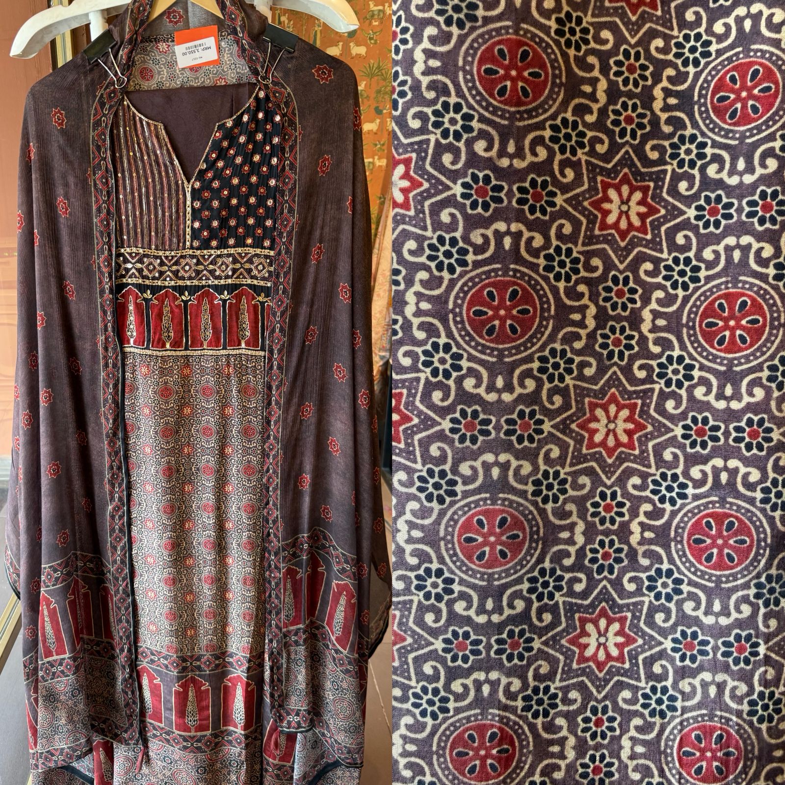 Soft Natural crepe Ajrakh printed Unstitched suits