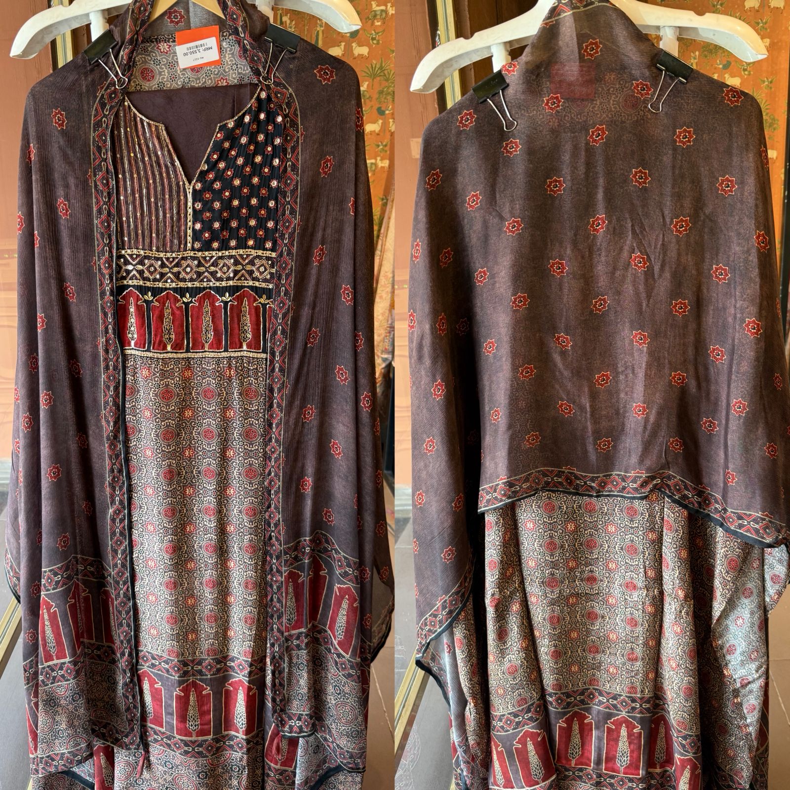 Soft Natural crepe Ajrakh printed Unstitched suits