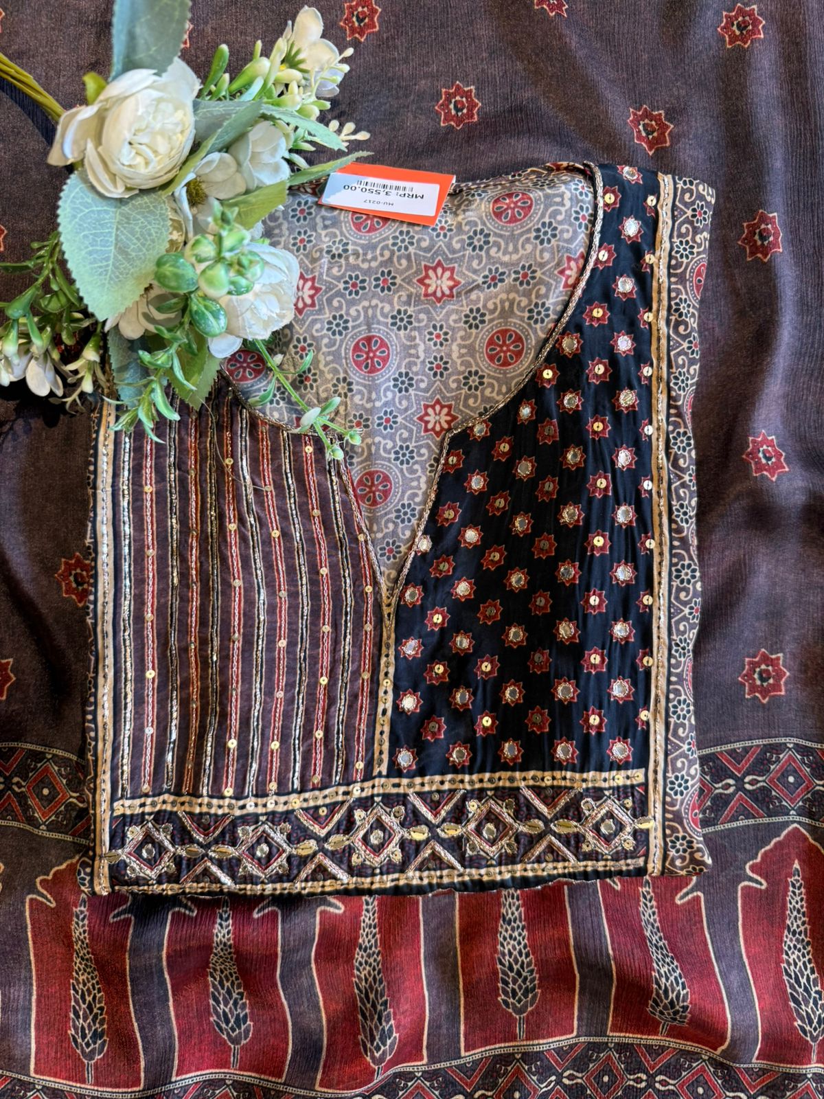 Soft Natural crepe Ajrakh printed Unstitched suits