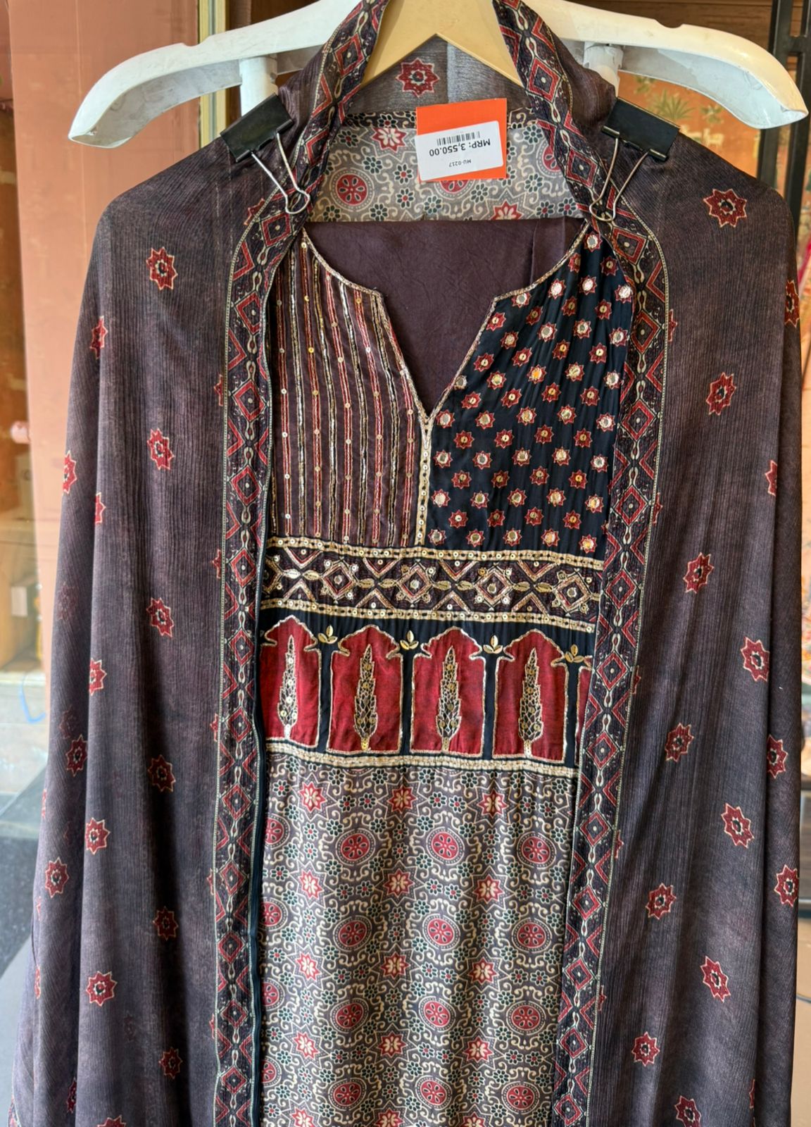 Soft Natural crepe Ajrakh printed Unstitched suits