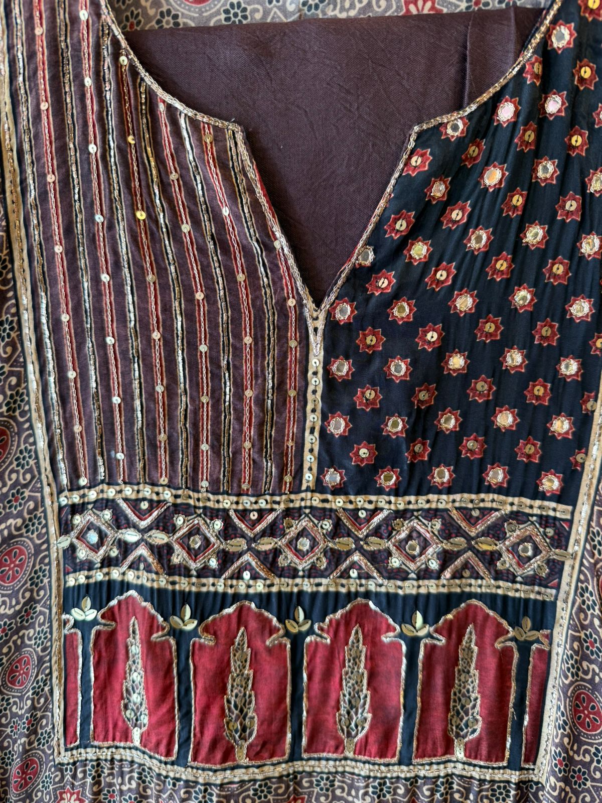 Soft Natural crepe Ajrakh printed Unstitched suits
