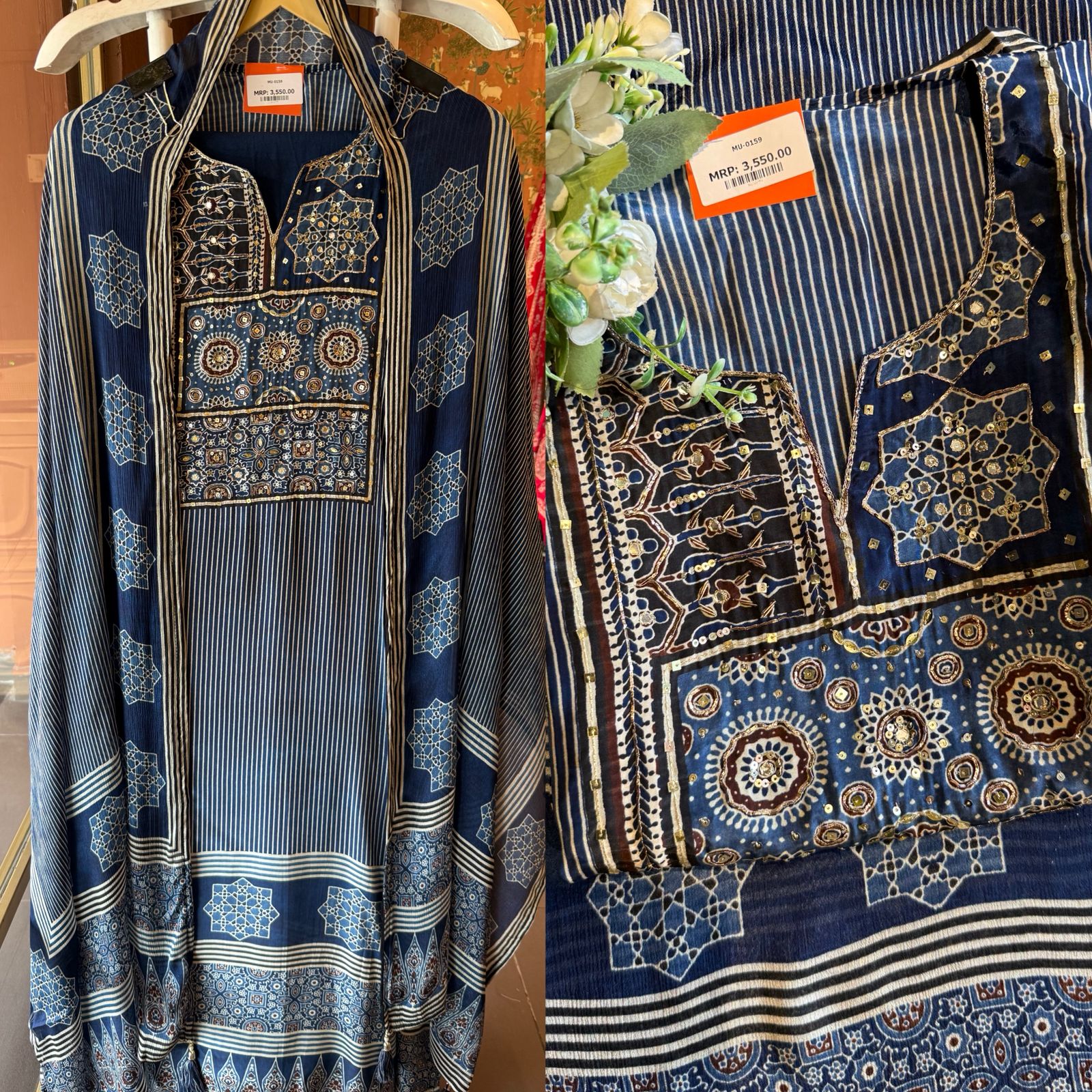 Soft Natural crepe Ajrakh printed Unstitched suits