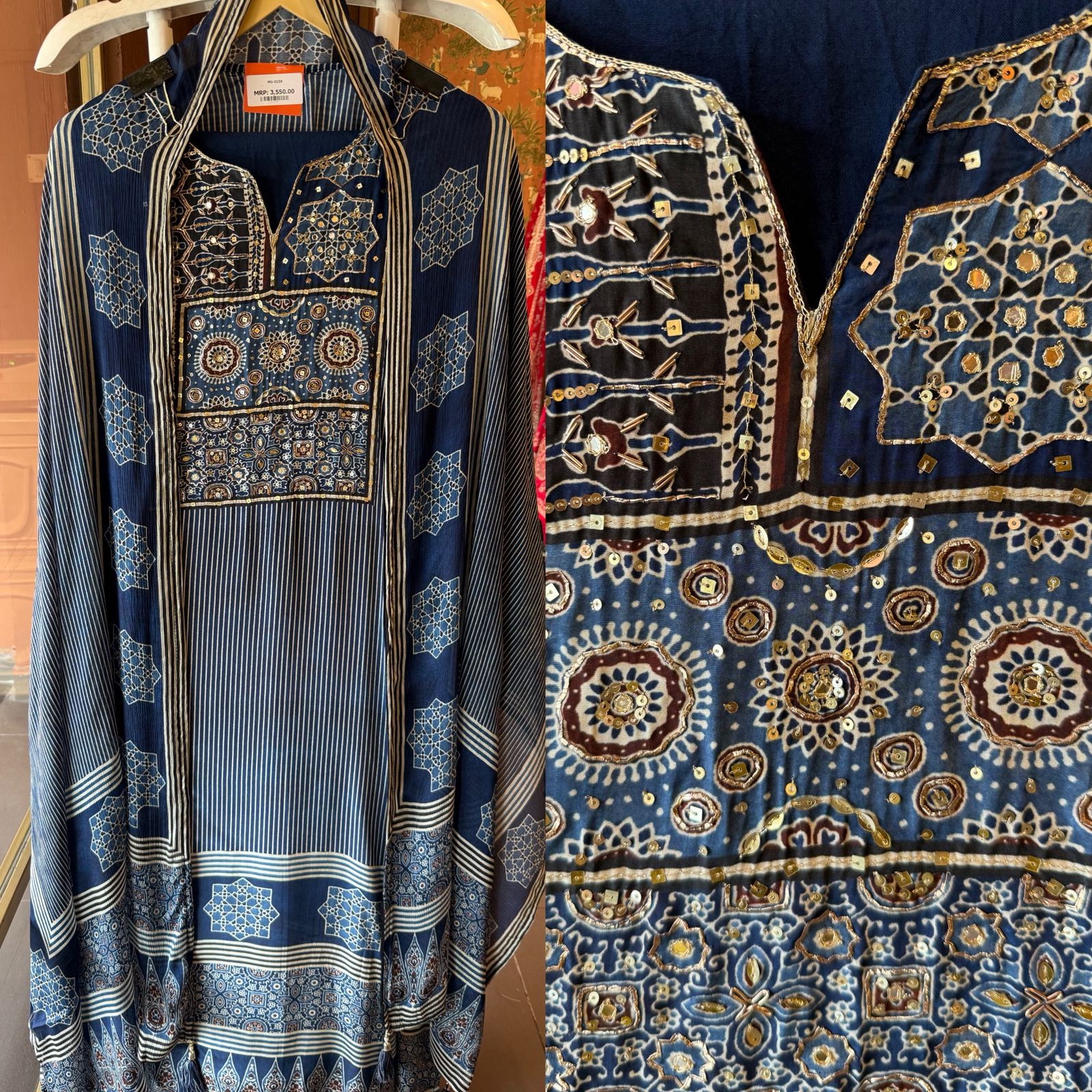 Soft Natural crepe Ajrakh printed Unstitched suits