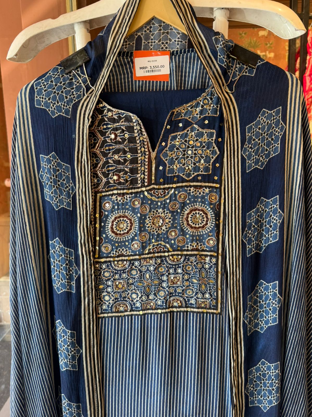 Soft Natural crepe Ajrakh printed Unstitched suits