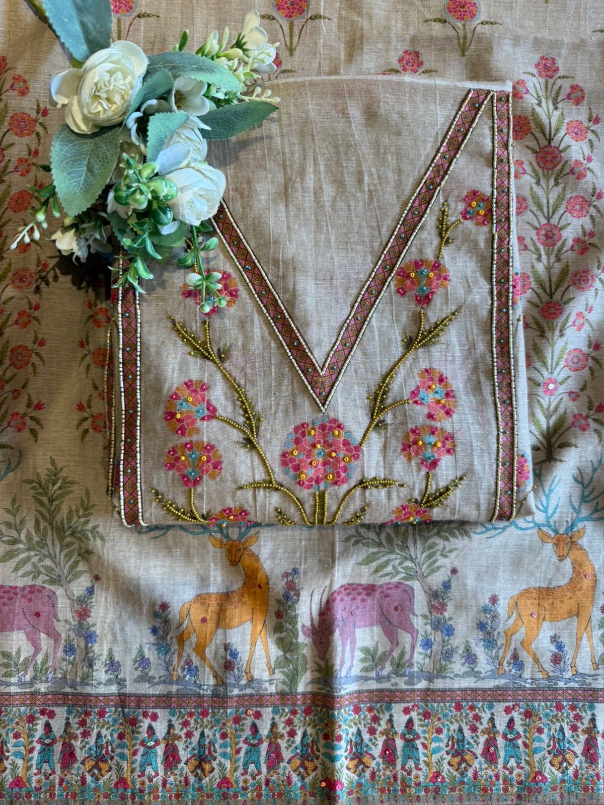 Beautiful suit on KHAADI Cotton with PICHWAI design