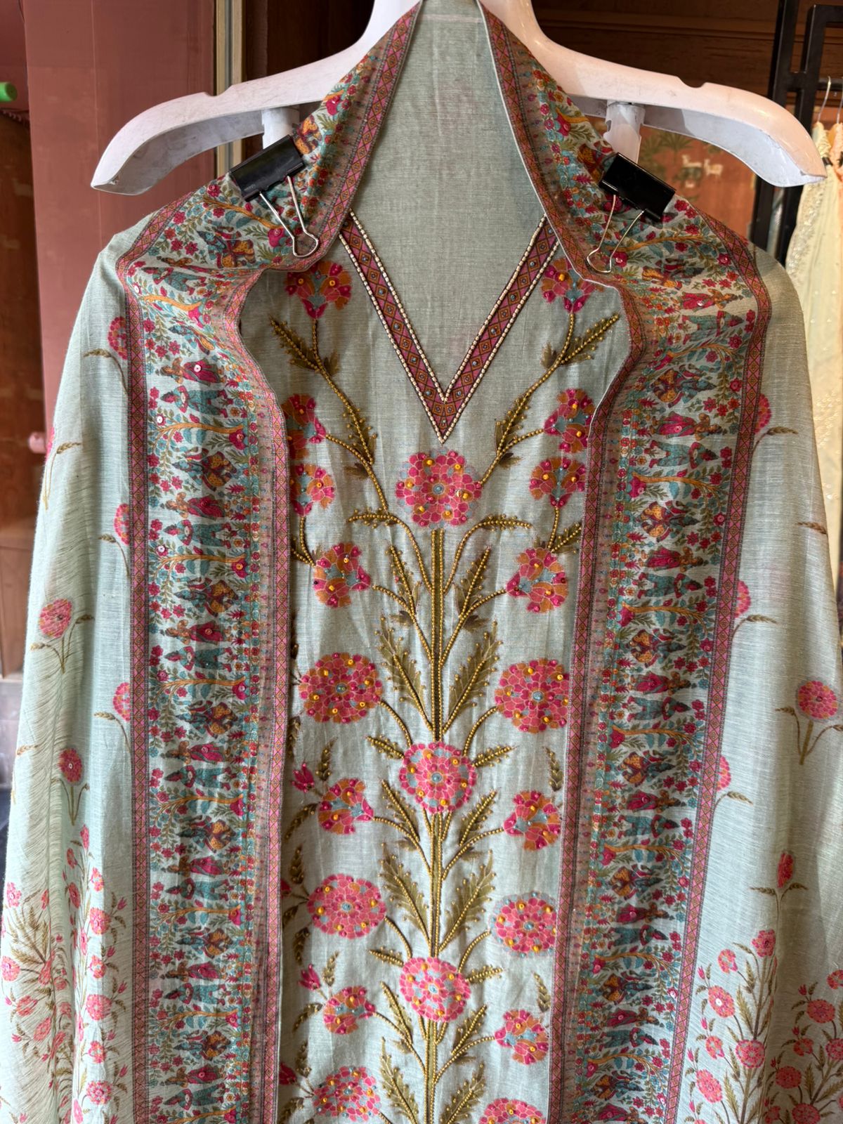 Beautiful suit on KHAADI Cotton with PICHWAI design