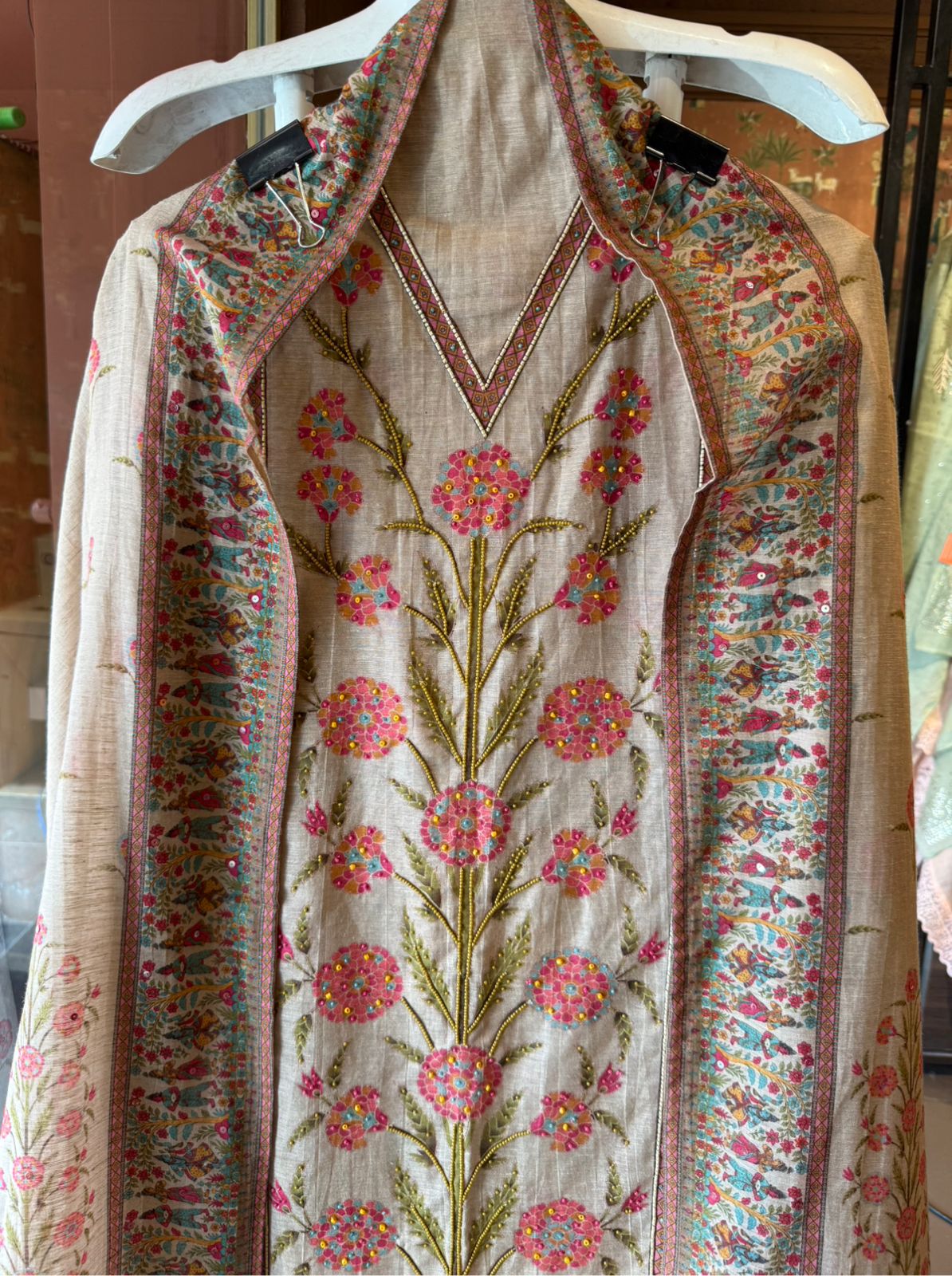Beautiful suit on KHAADI Cotton with PICHWAI design