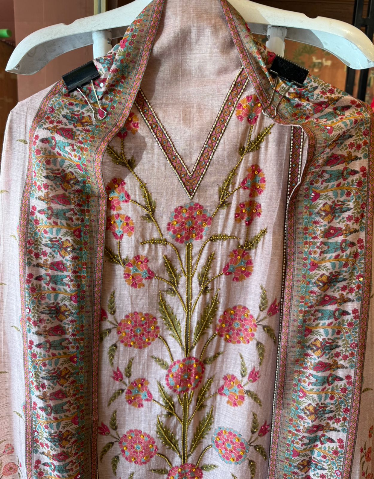 Beautiful suit on KHAADI Cotton with PICHWAI design