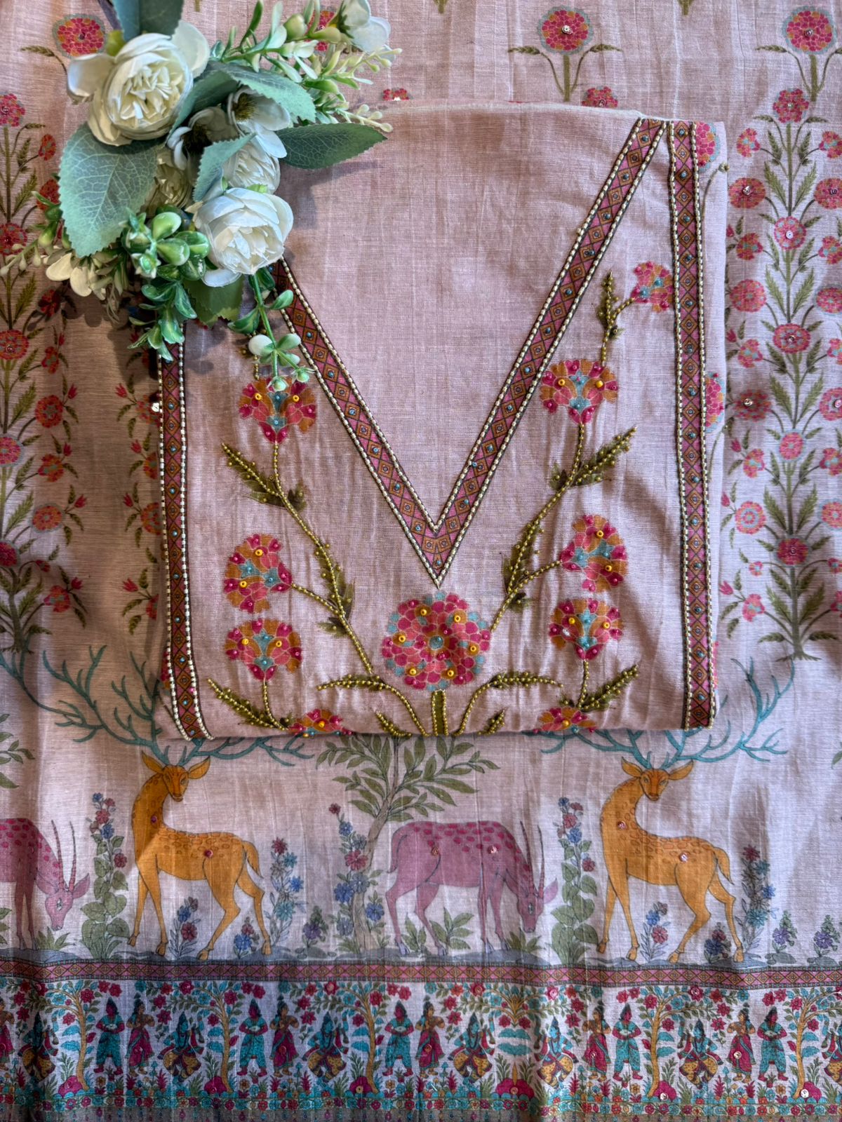 Beautiful suit on KHAADI Cotton with PICHWAI design