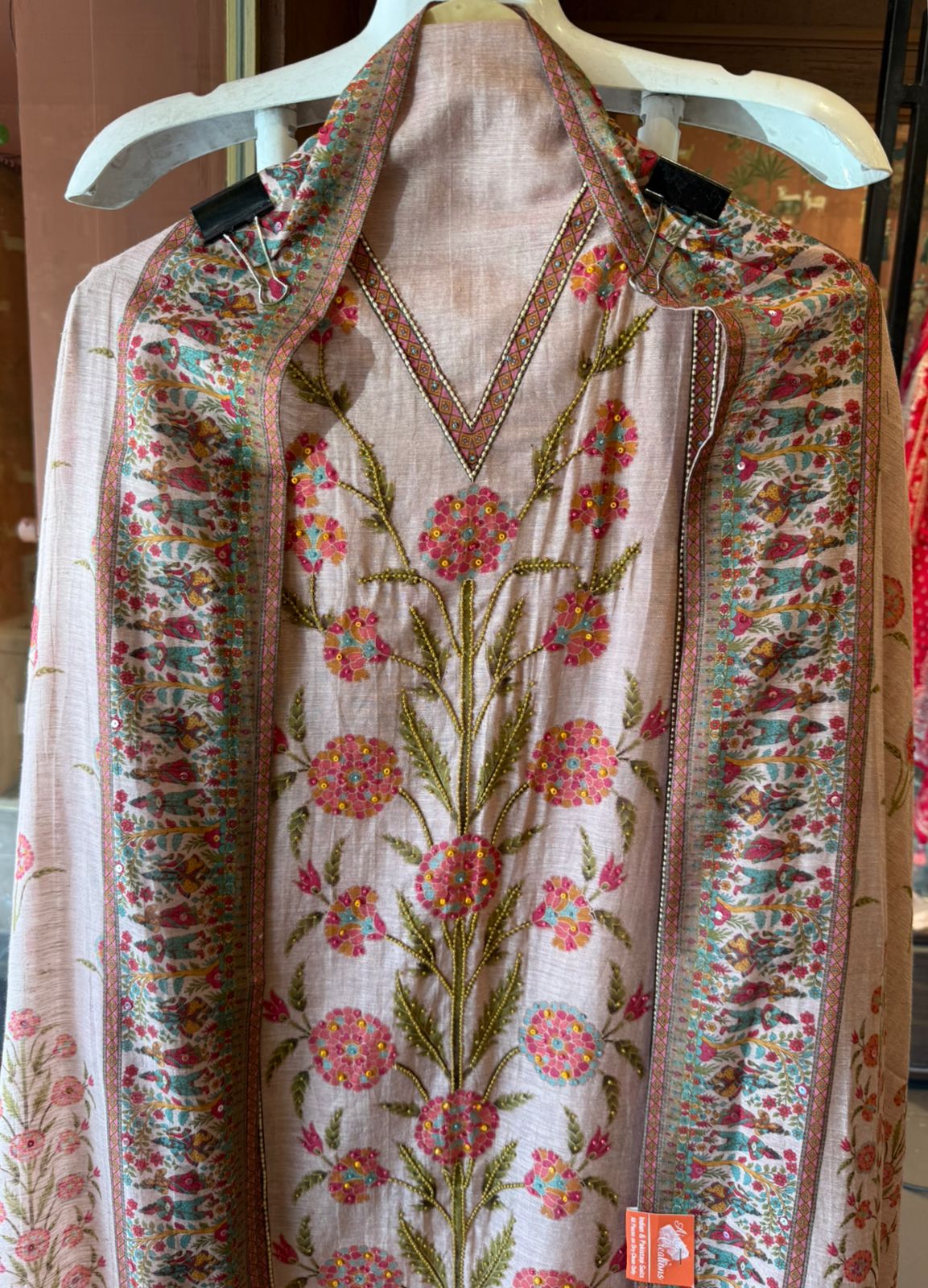 Beautiful suit on KHAADI Cotton with PICHWAI design