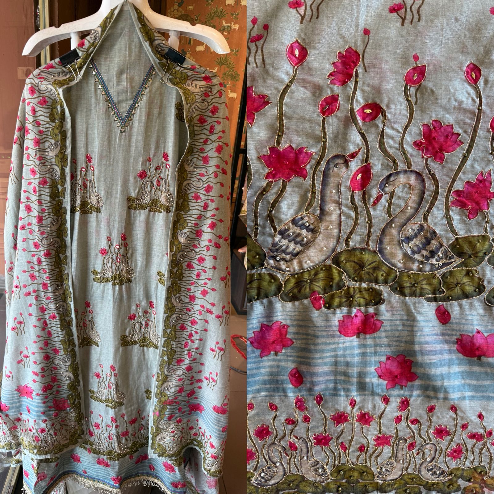 Swan Motif Embroidered Festive Suit