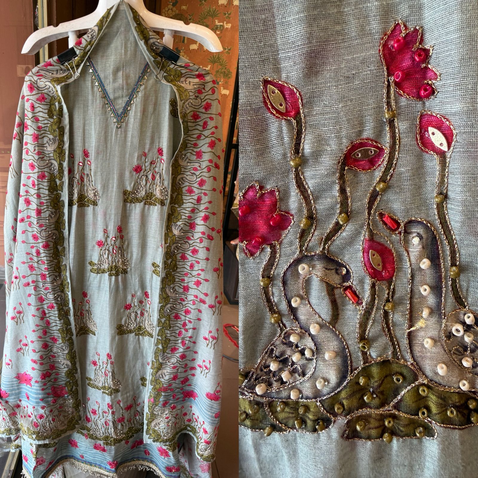 Swan Motif Embroidered Festive Suit