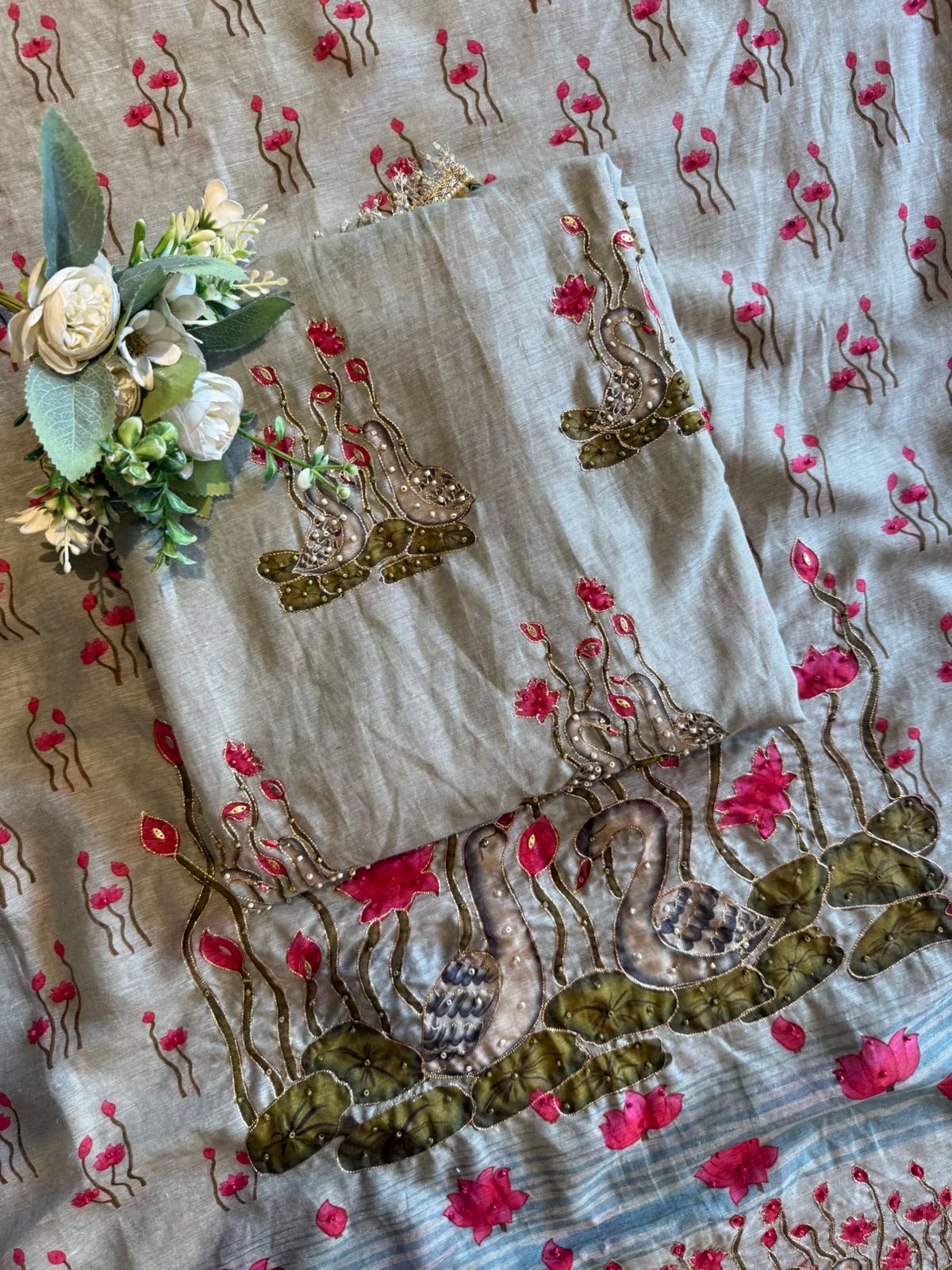 Swan Motif Embroidered Festive Suit