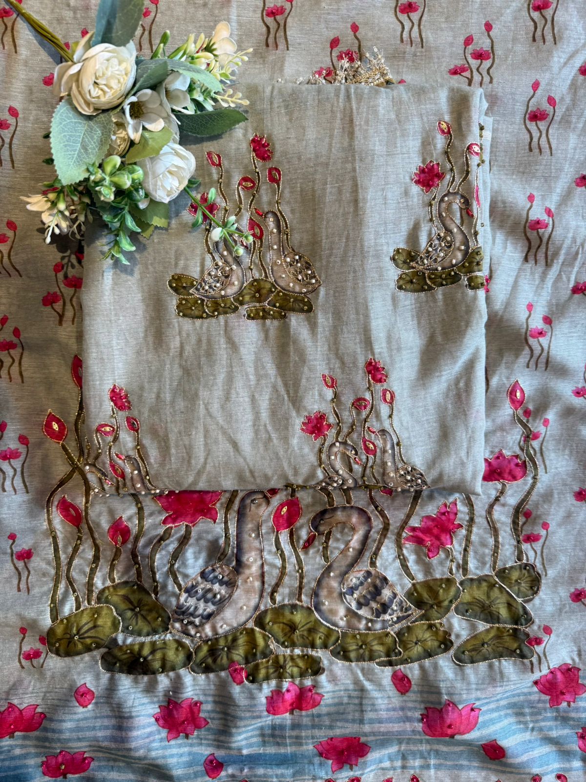 Swan Motif Embroidered Festive Suit