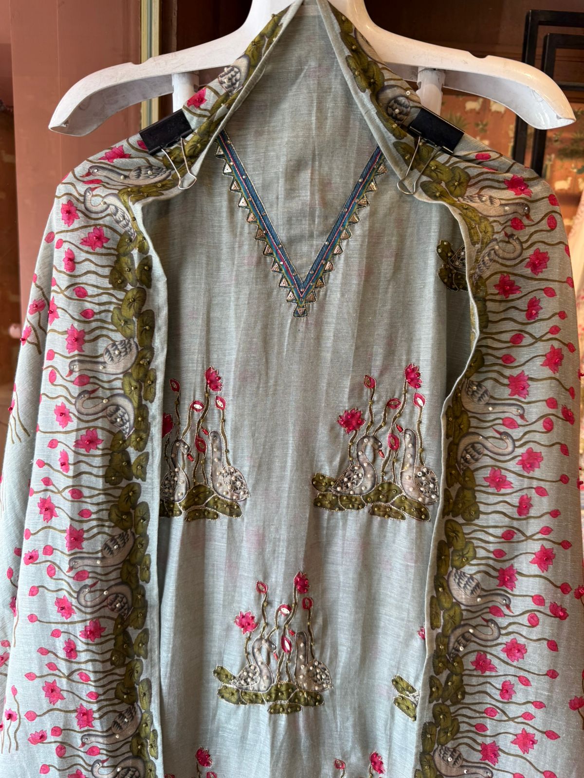 Swan Motif Embroidered Festive Suit