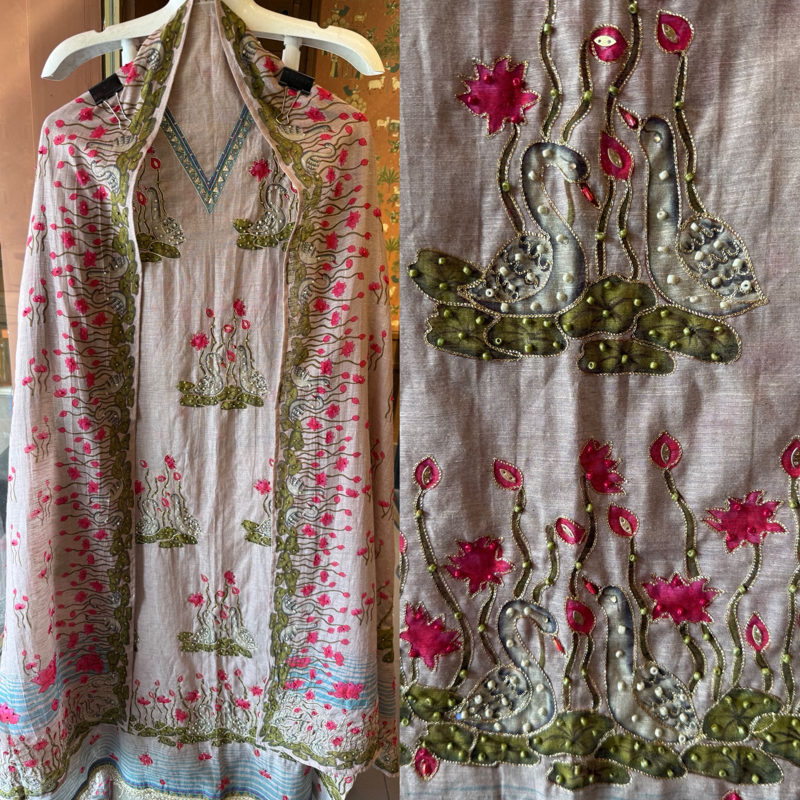 Swan Motif Embroidered Festive Suit