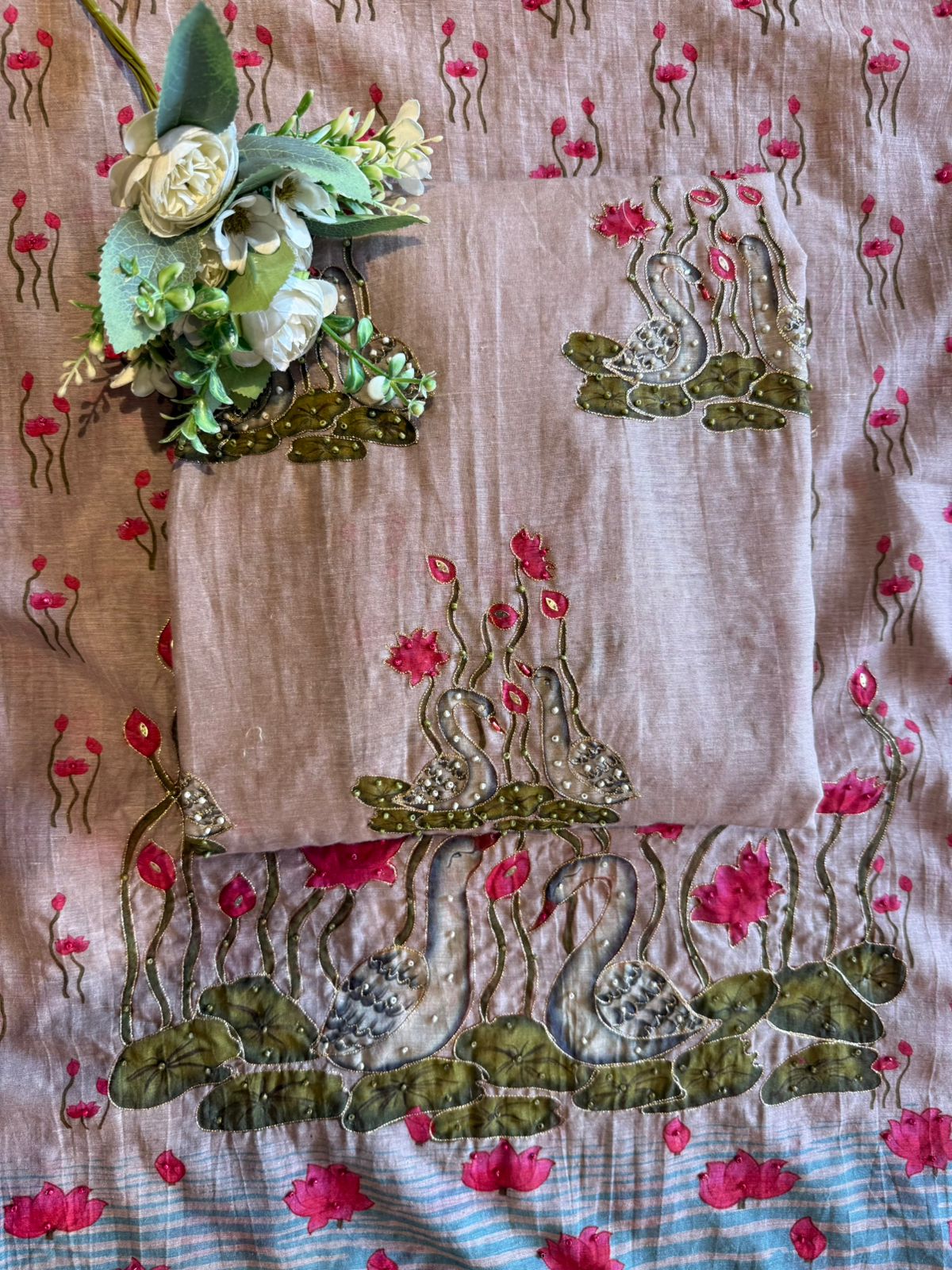 Swan Motif Embroidered Festive Suit