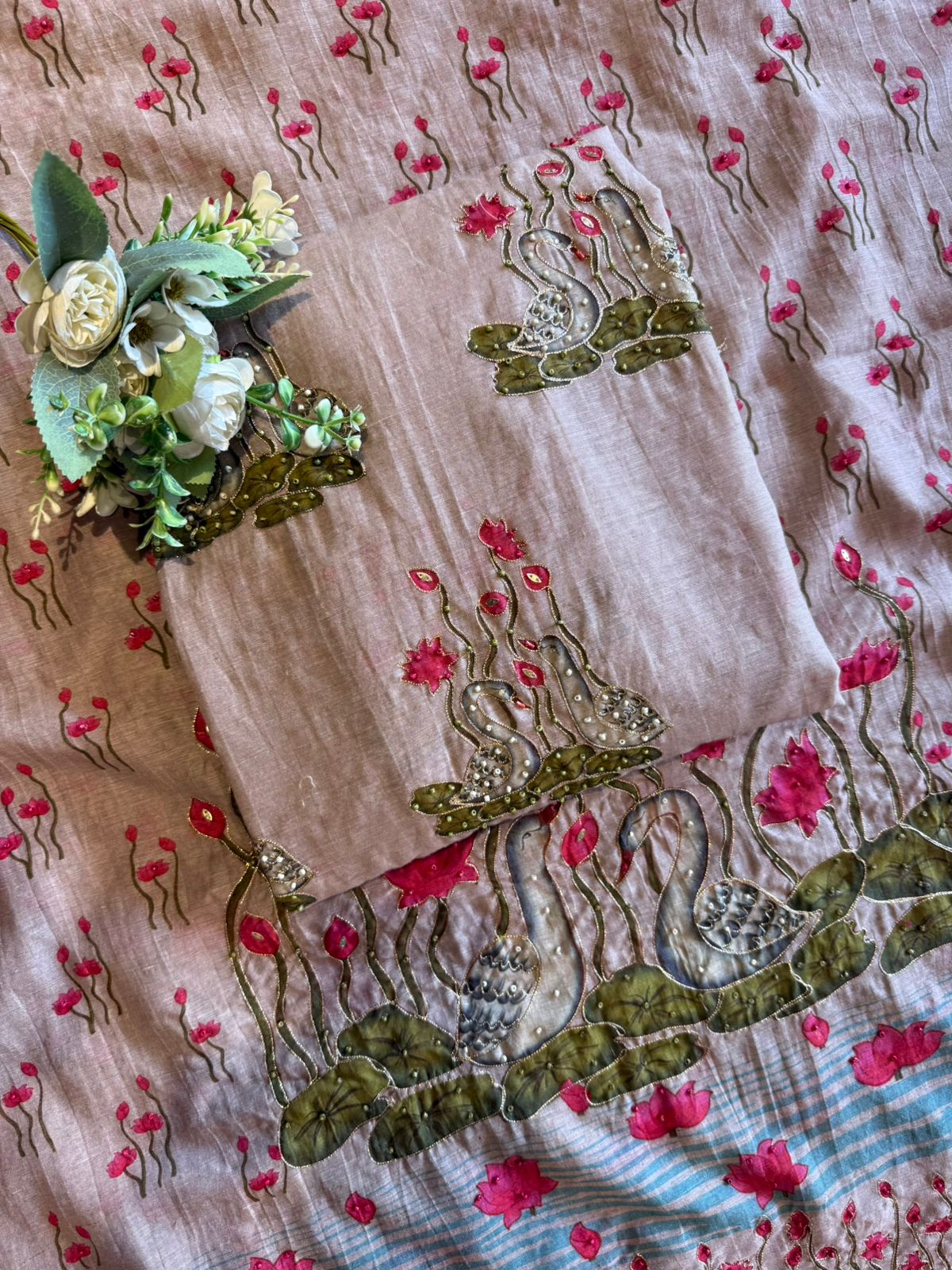 Swan Motif Embroidered Festive Suit